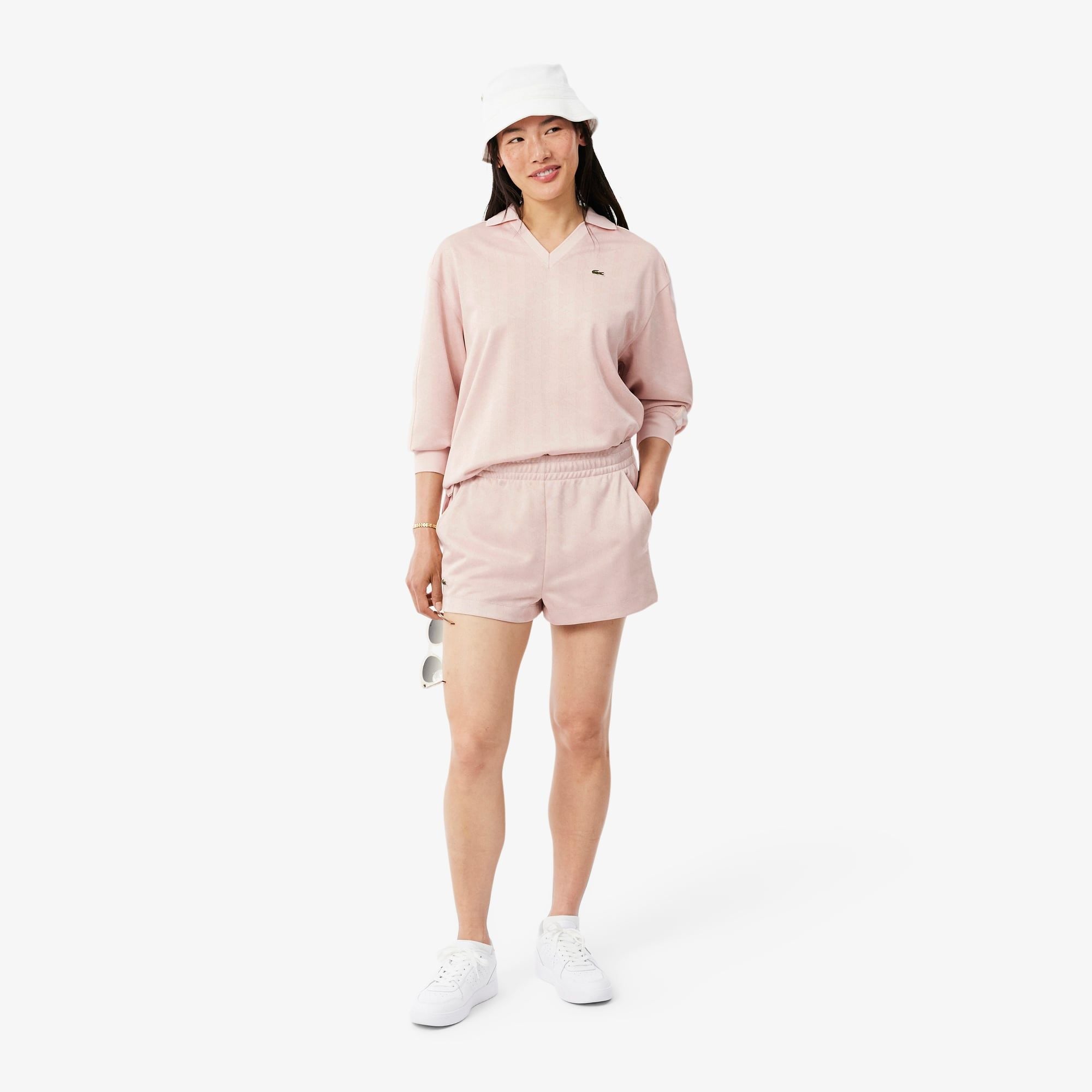 Quần Ngắn Lacoste Nữ Monogram Họa Tiết Dệt