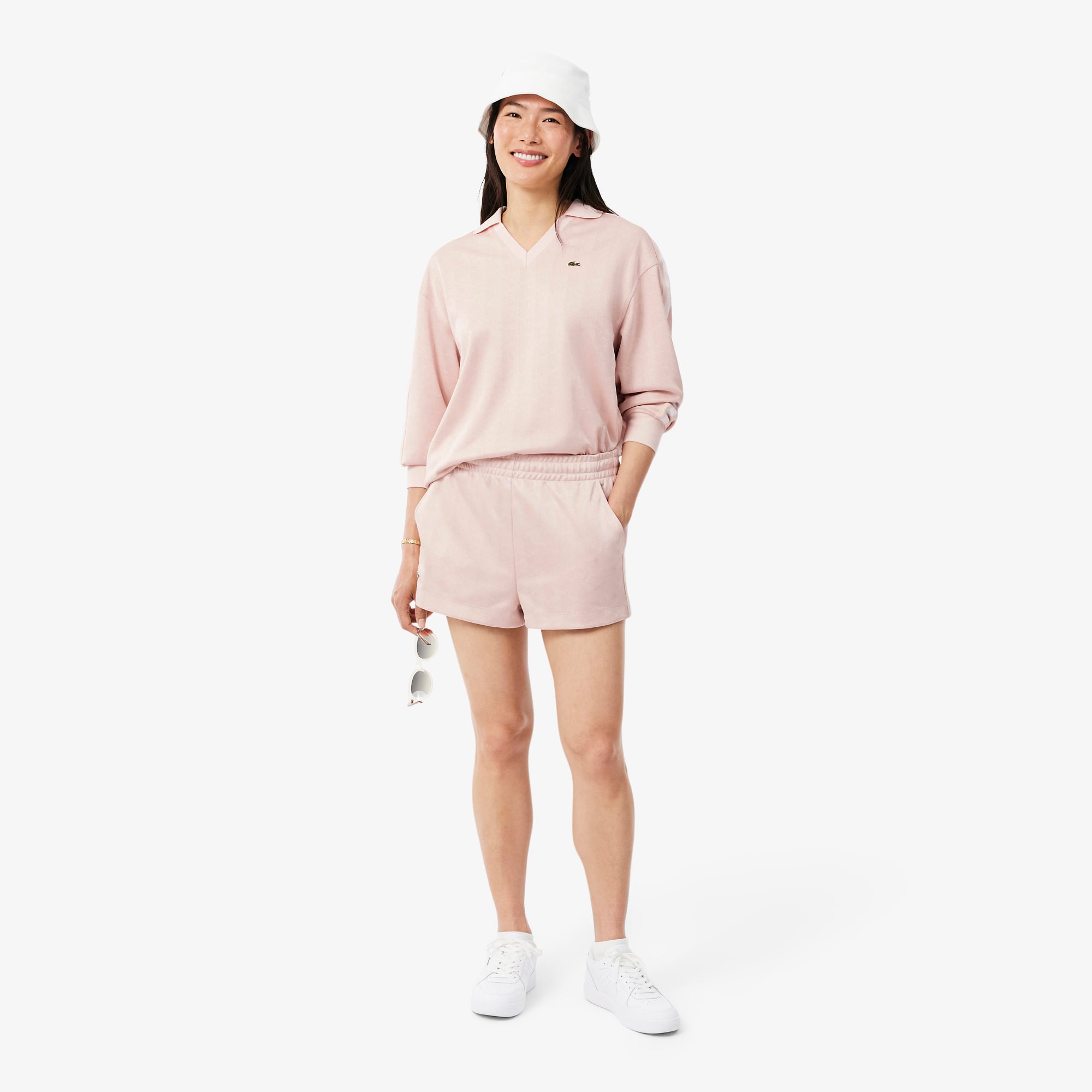 Quần Ngắn Lacoste Nữ Monogram Họa Tiết Dệt