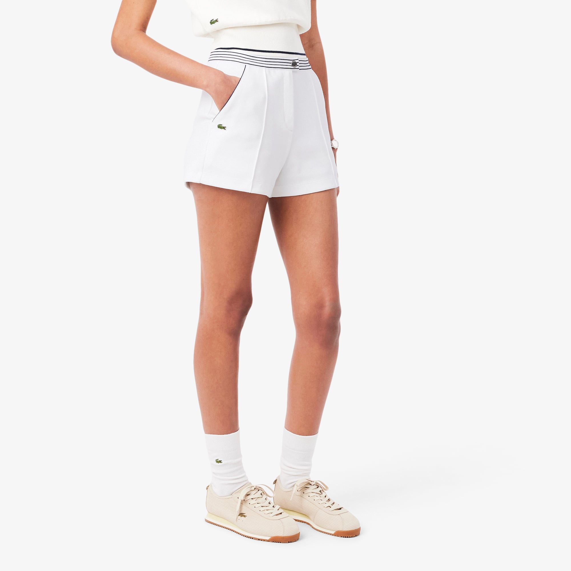 Quần Ngắn Lacoste Nữ Ống Suông Chất Liệu Piqué Sản Xuất Tại Pháp