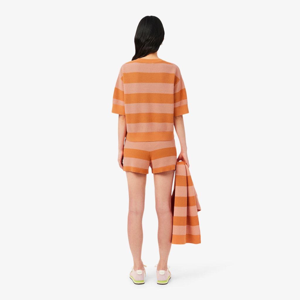 Quần Ngắn Lacoste Nữ Ống Suông Dệt Lưới Kẻ Sọc