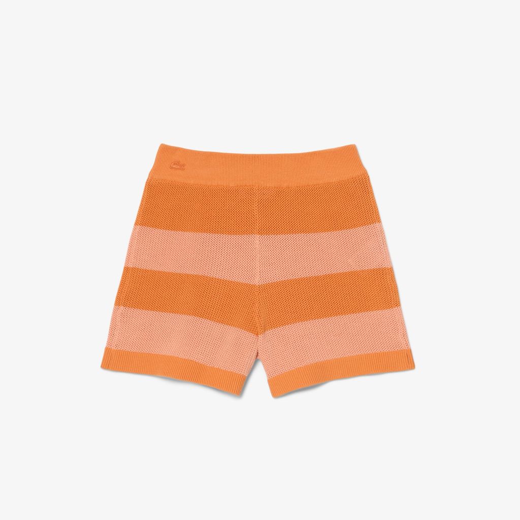 Quần Ngắn Lacoste Nữ Ống Suông Dệt Lưới Kẻ Sọc