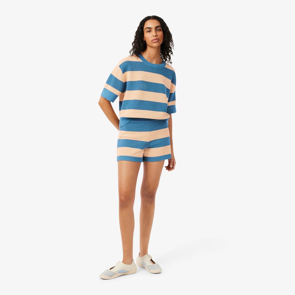 Quần Ngắn Lacoste Nữ Ống Suông Dệt Lưới Kẻ Sọc