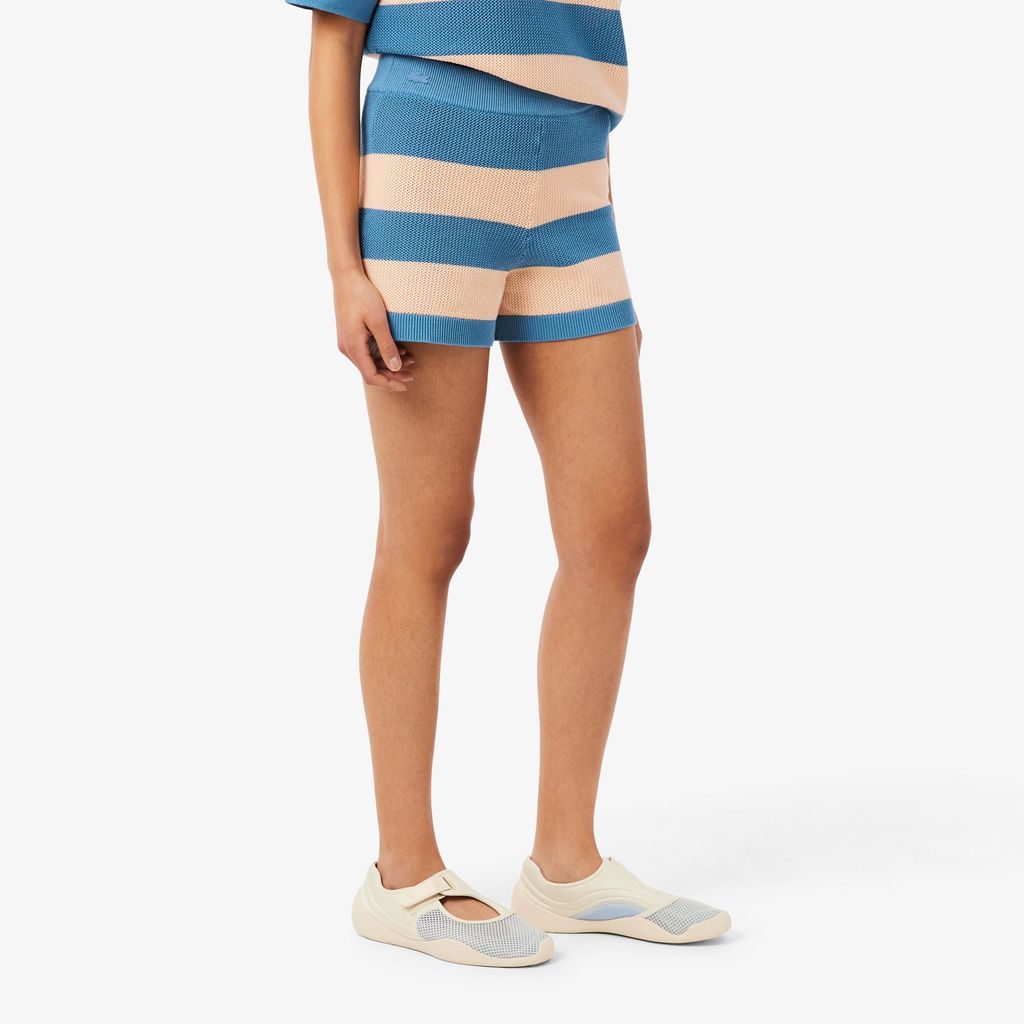 Quần Ngắn Lacoste Nữ Ống Suông Dệt Lưới Kẻ Sọc