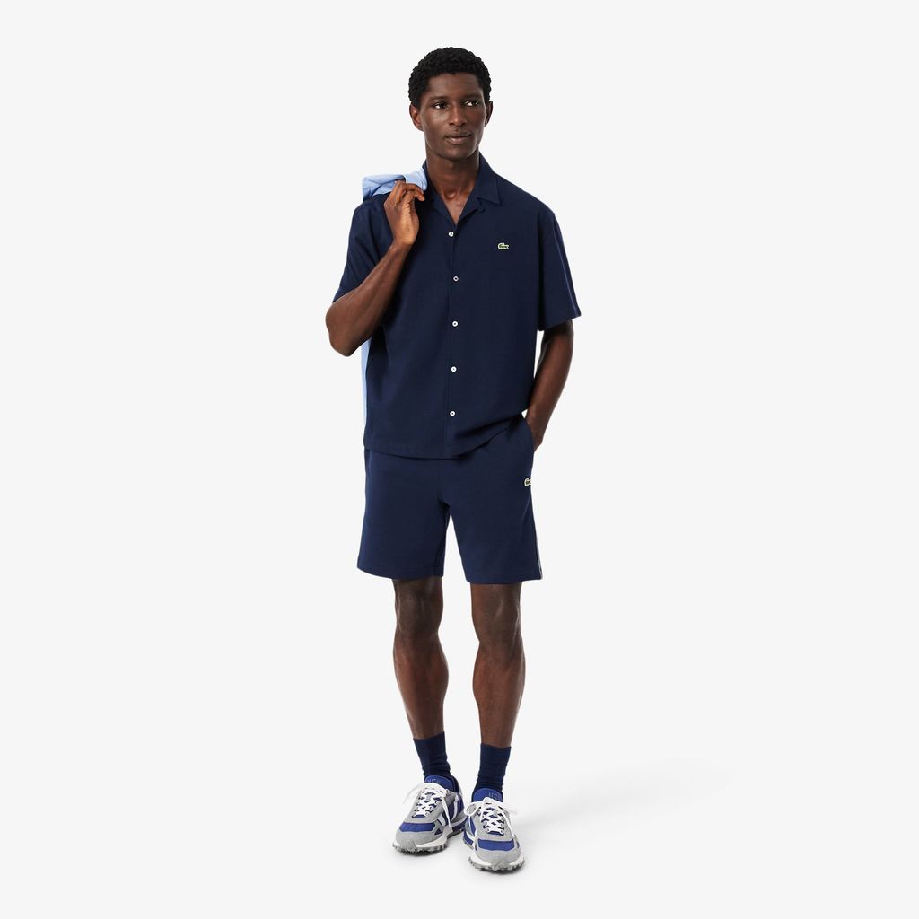 Quần Ngắn Lacoste Nam Ống Suông Chất Liệu Nỉ Kẻ Sọc Có Logo