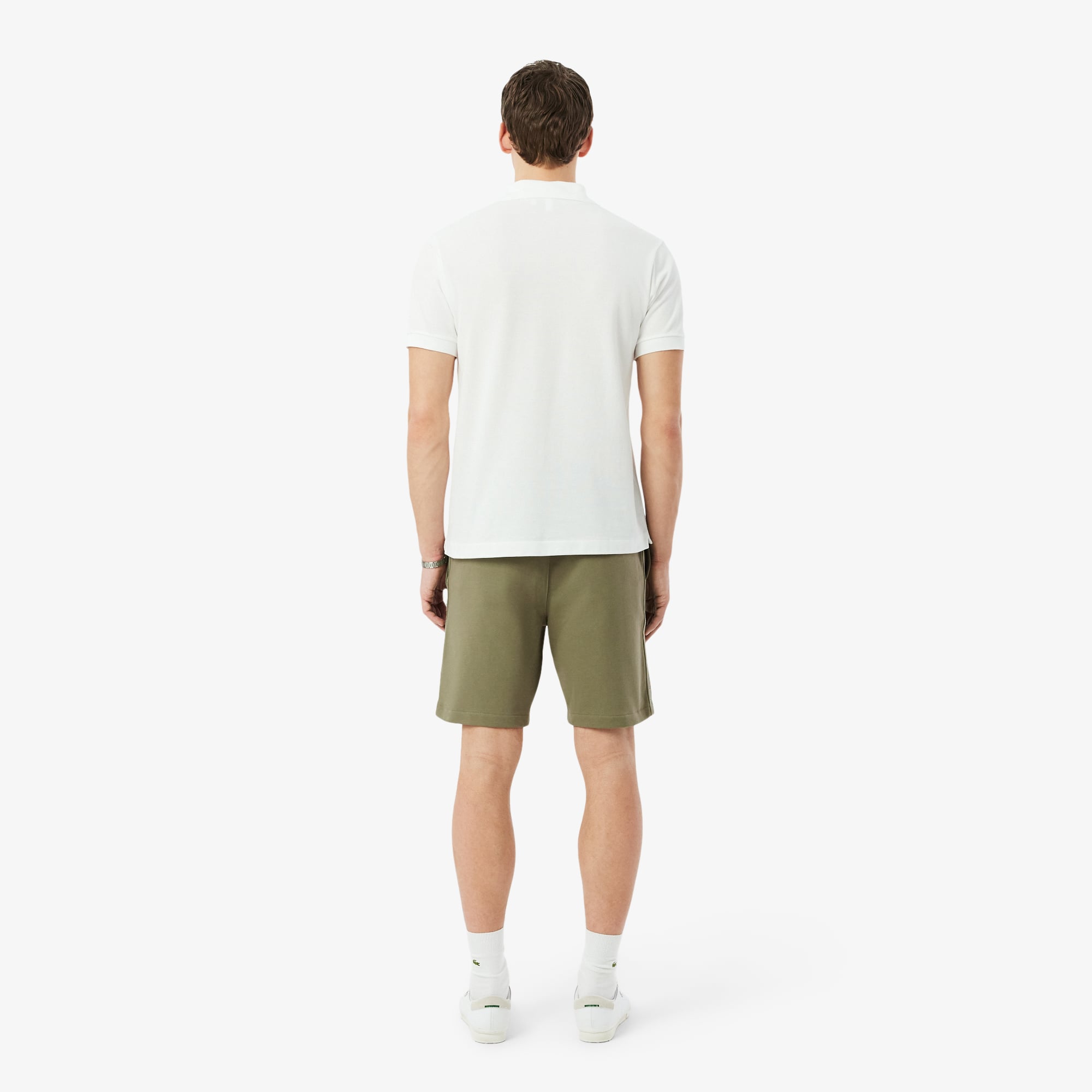 Quần Ngắn Lacoste Nam Ống Suông Chất Liệu Nỉ Kẻ Sọc Có Logo