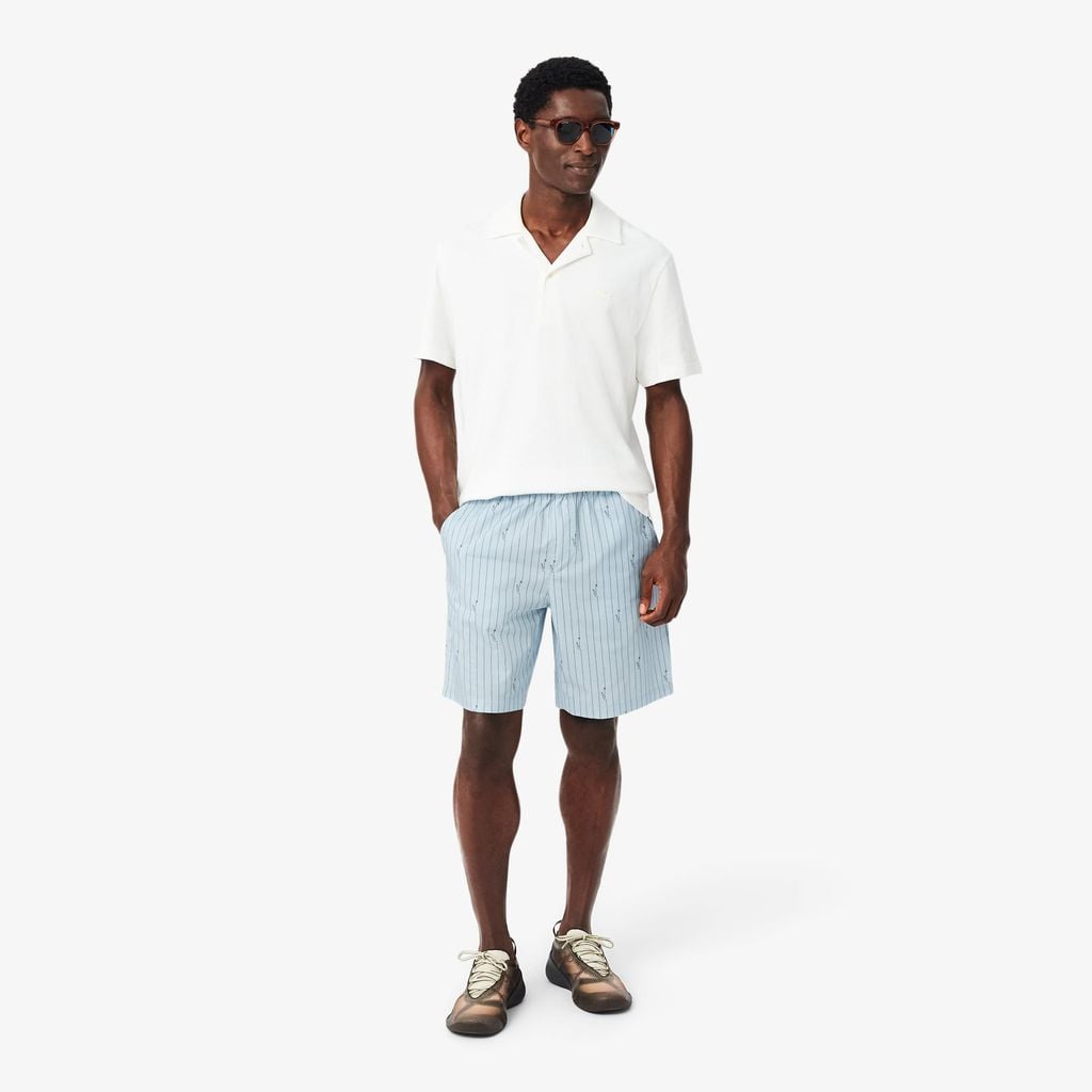 Quần Ngắn Lacoste Nam Dáng Oversize Chất Liệu Cotton Kẻ Sọc In Hình Cá Sấu