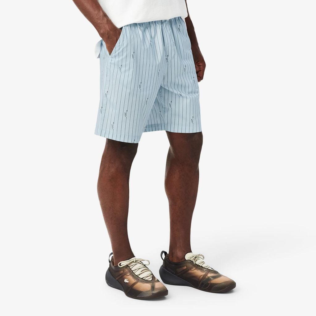 Quần Ngắn Lacoste Nam Dáng Oversize Chất Liệu Cotton Kẻ Sọc In Hình Cá Sấu