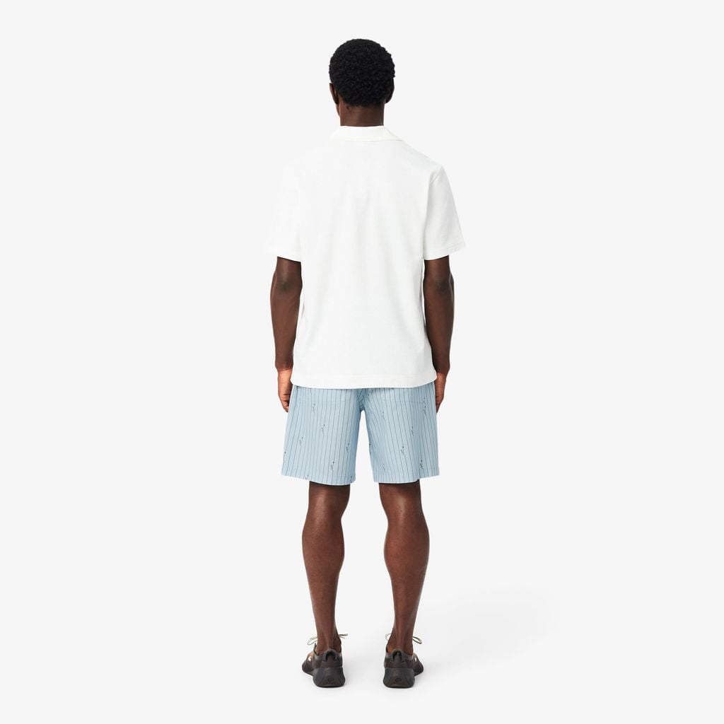 Quần Ngắn Lacoste Nam Dáng Oversize Chất Liệu Cotton Kẻ Sọc In Hình Cá Sấu