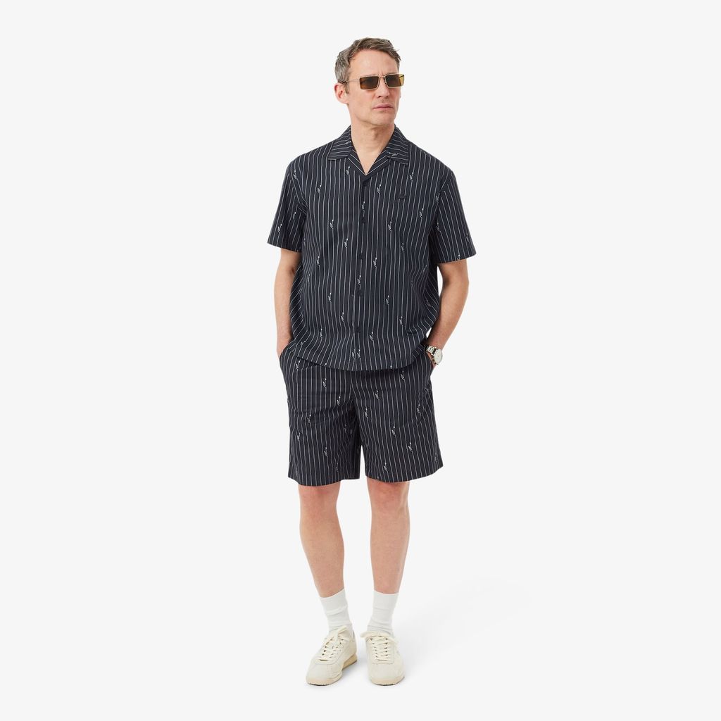 Quần Ngắn Lacoste Nam Dáng Oversize Chất Liệu Cotton Kẻ Sọc In Hình Cá Sấu