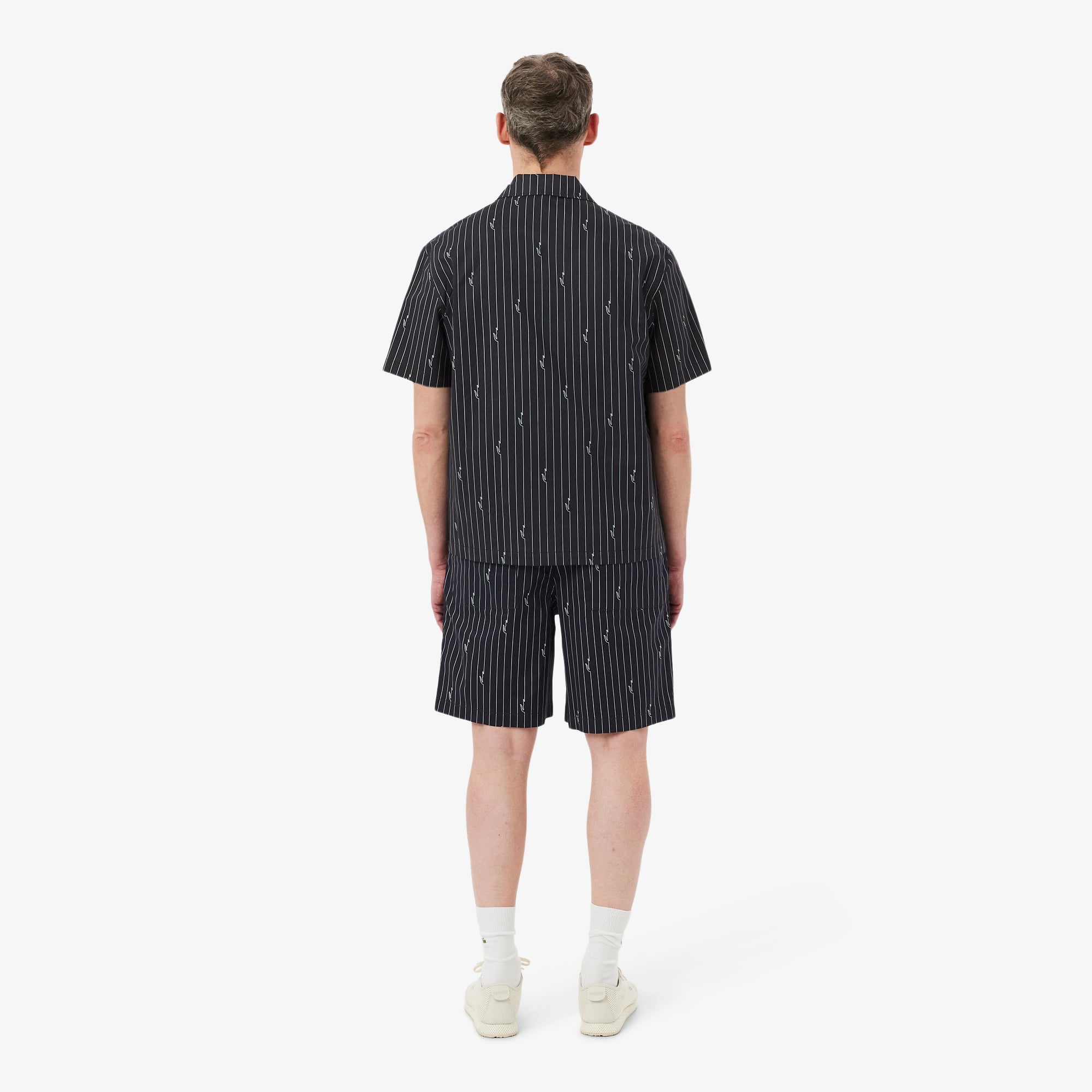 Quần Ngắn Lacoste Nam Dáng Oversize Chất Liệu Cotton Kẻ Sọc In Hình Cá Sấu