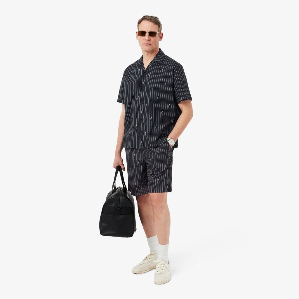 Quần Ngắn Lacoste Nam Dáng Oversize Chất Liệu Cotton Kẻ Sọc In Hình Cá Sấu