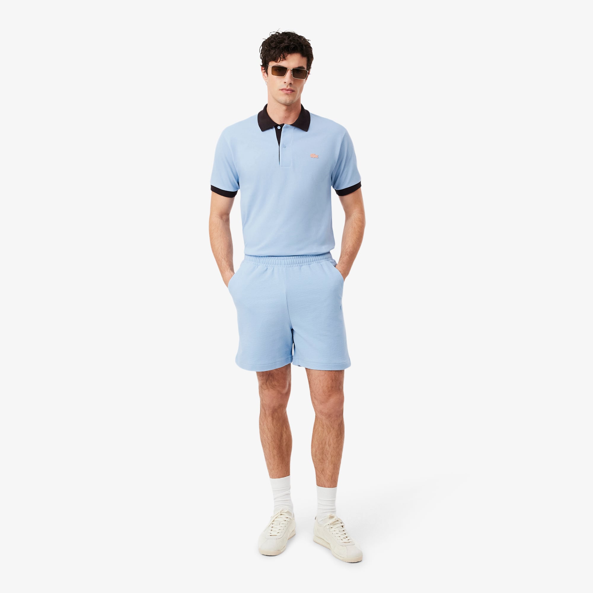 Quần Ngắn Lacoste Nam Ống Suông Chất Liệu Jersey Dập Nổi