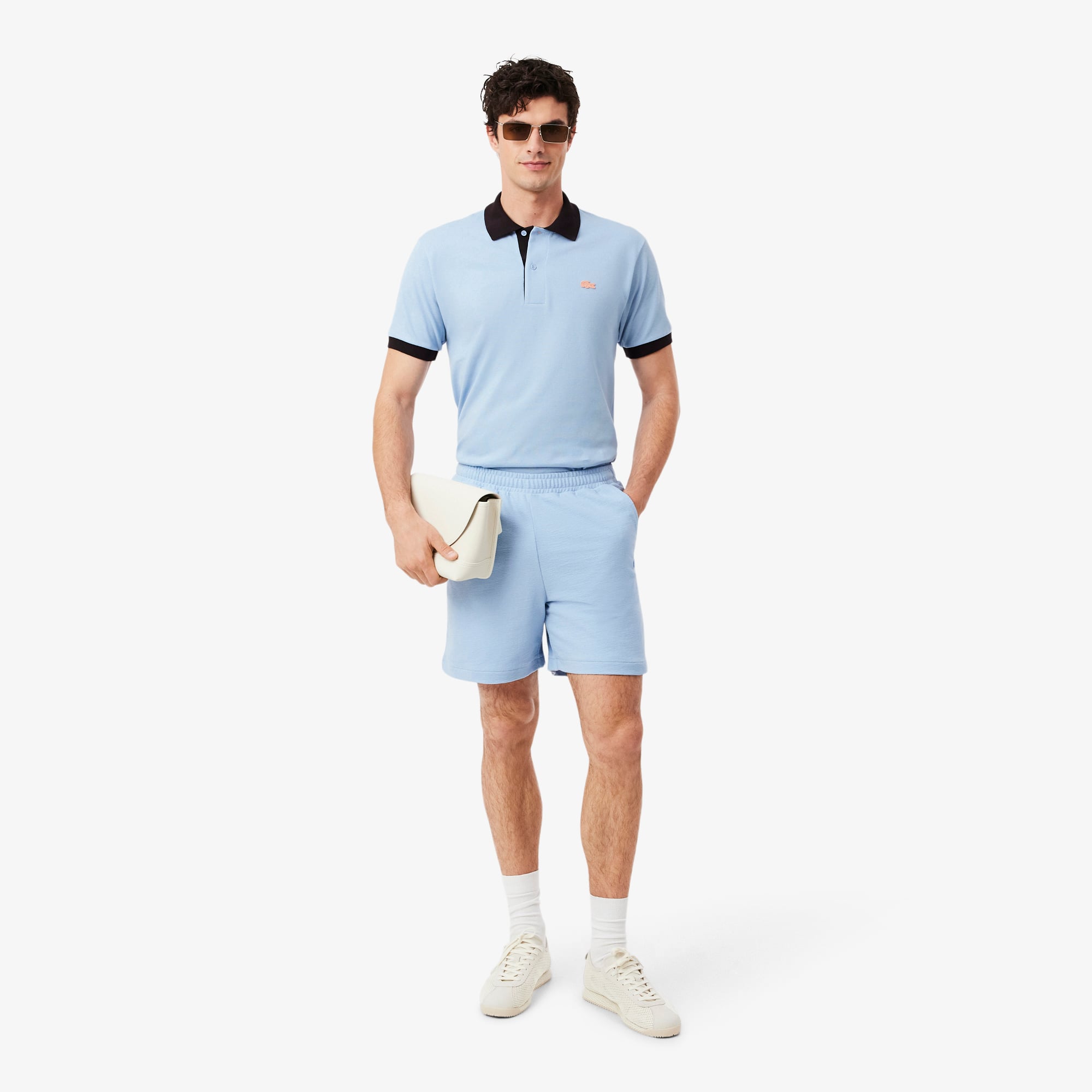 Quần Ngắn Lacoste Nam Ống Suông Chất Liệu Jersey Dập Nổi
