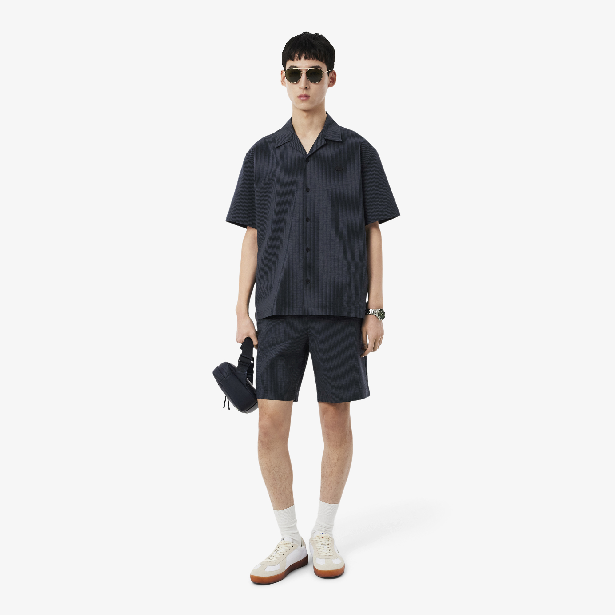 Quần Ngắn Lacoste Nam Dáng Oversize Chất Liệu Cotton Seersucker