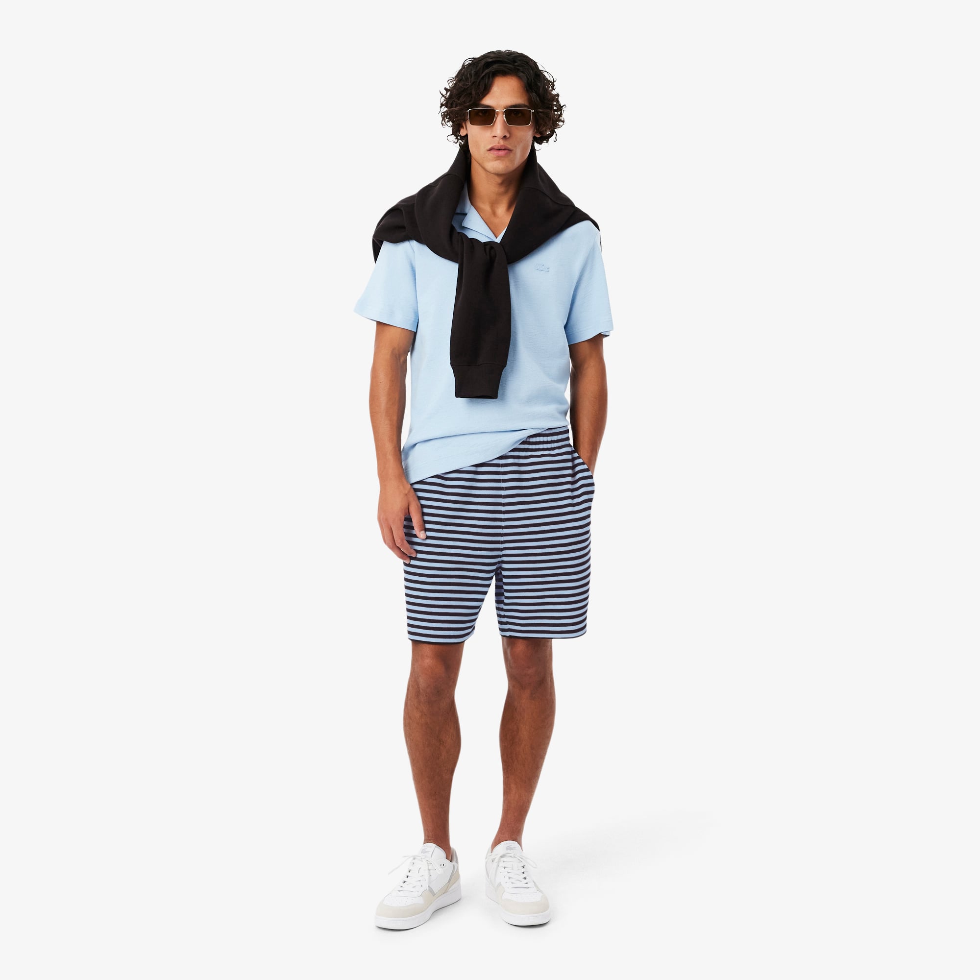 Quần Ngắn Lacoste Nam Ống Suông Chất Liệu Cotton Kẻ Sọc