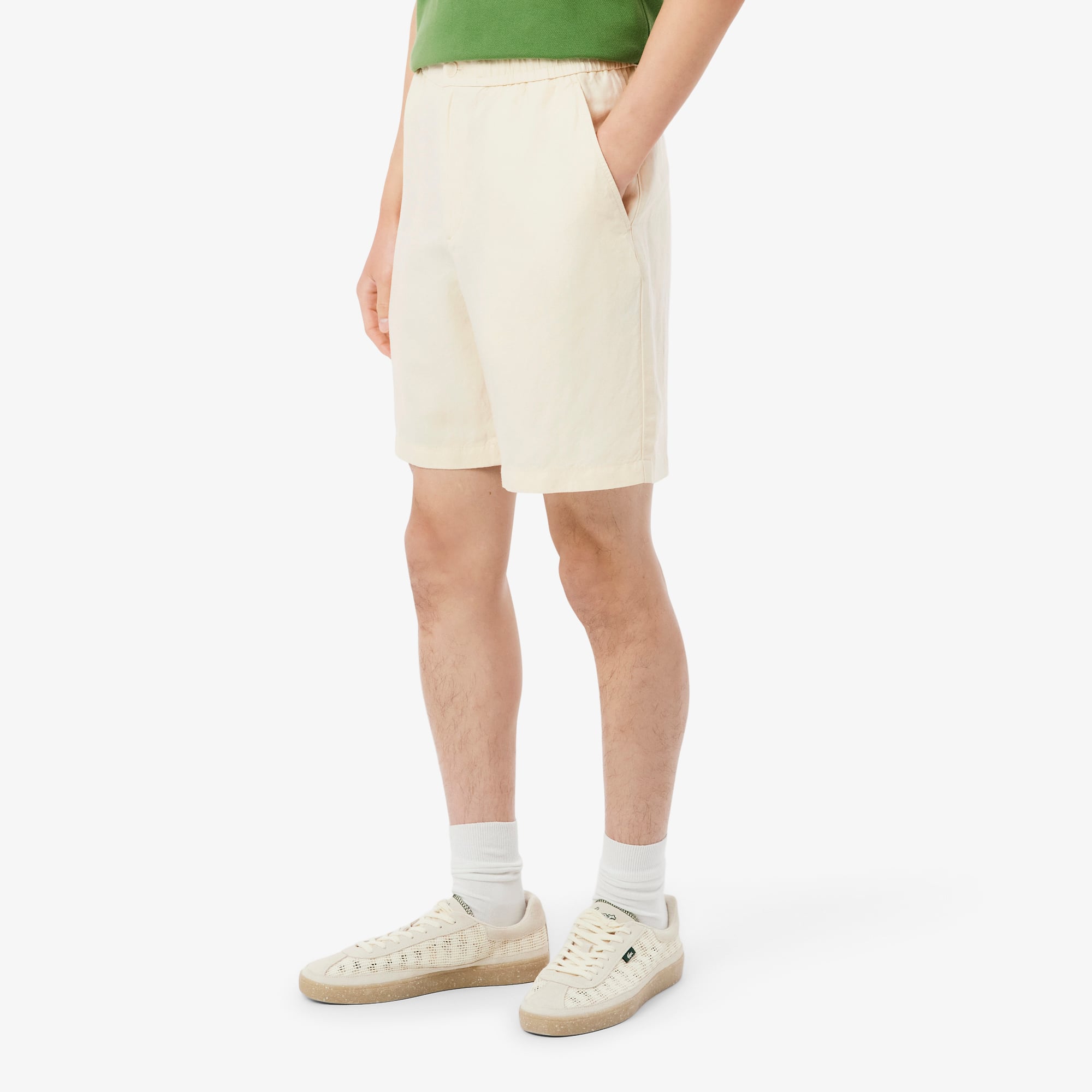 Quần Ngắn Lacoste Nam Ống Suông Chất Liệu Twill Pha Linen