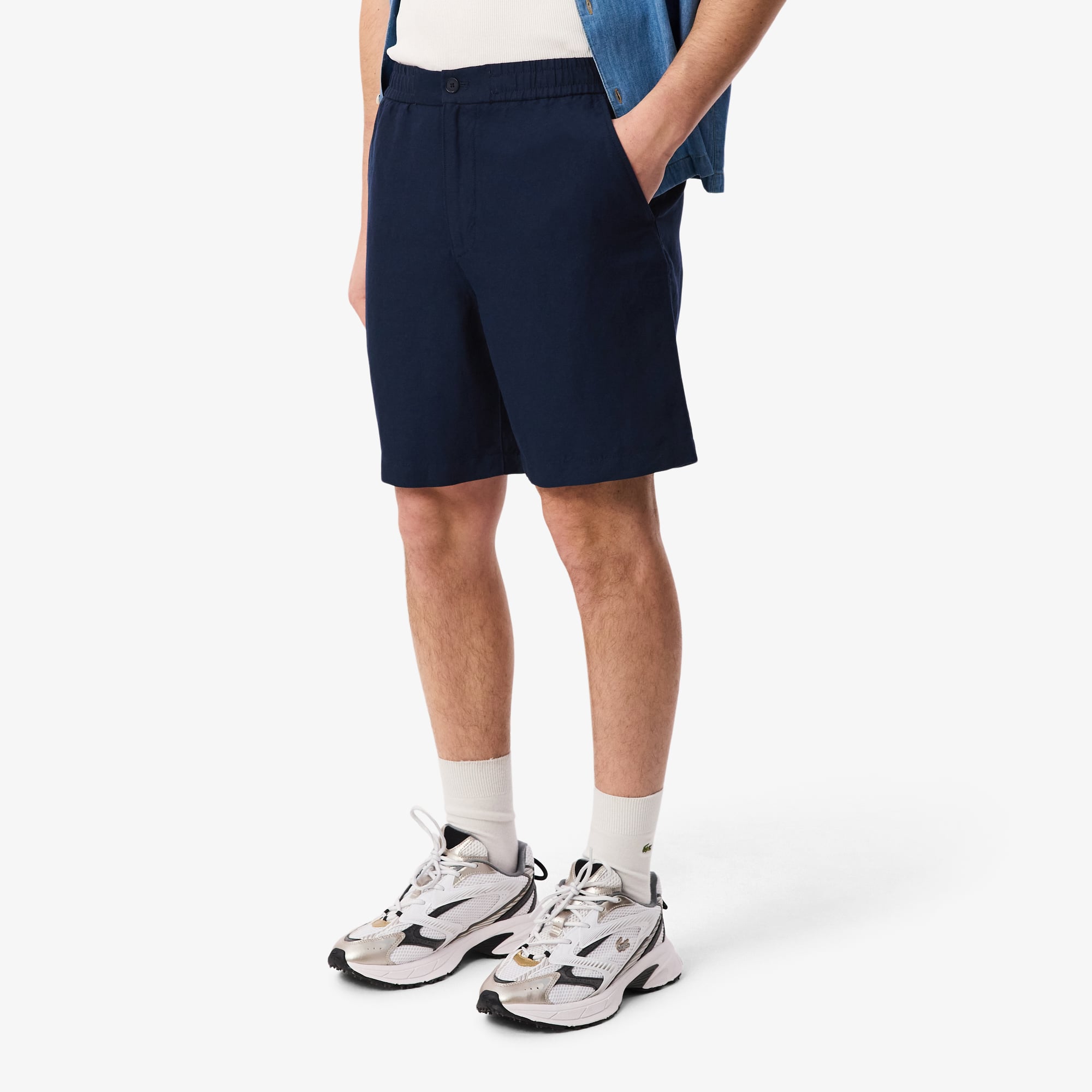 Quần Ngắn Lacoste Nam Ống Suông Chất Liệu Twill Pha Linen