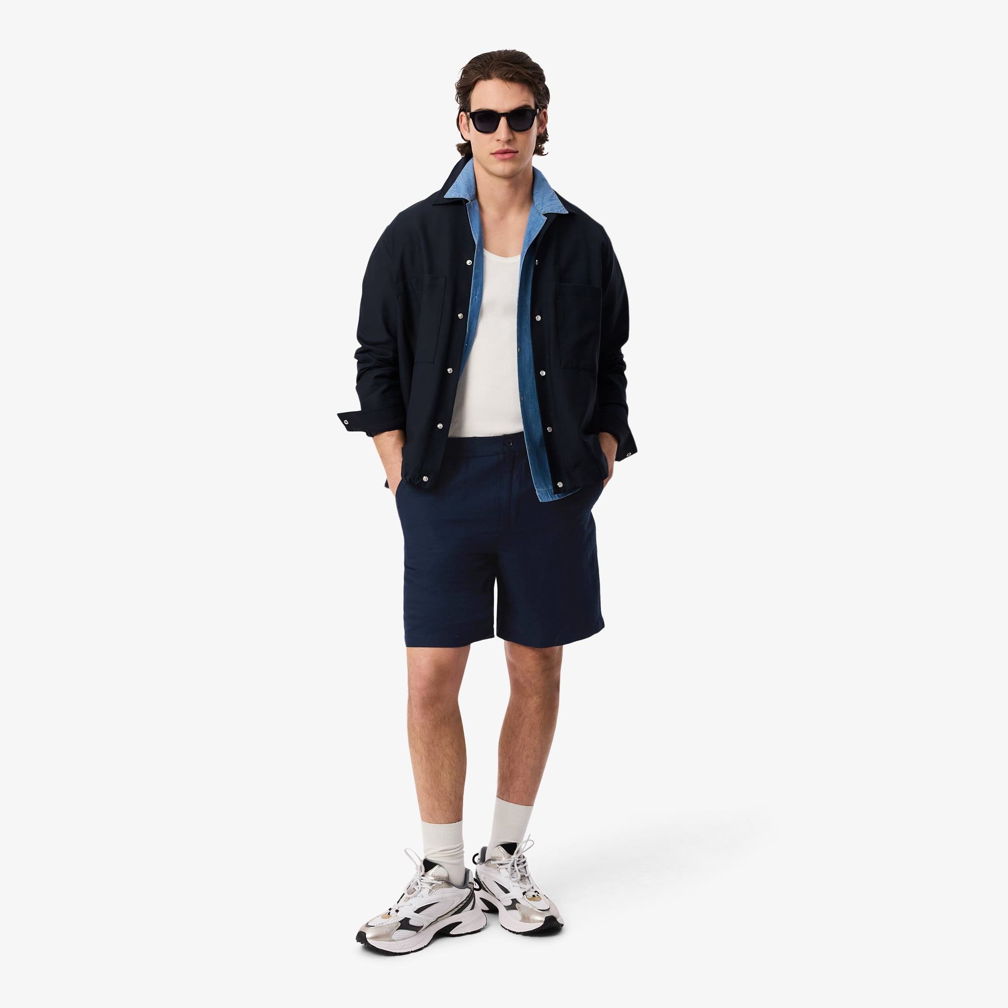 Quần Ngắn Lacoste Nam Ống Suông Chất Liệu Twill Pha Linen