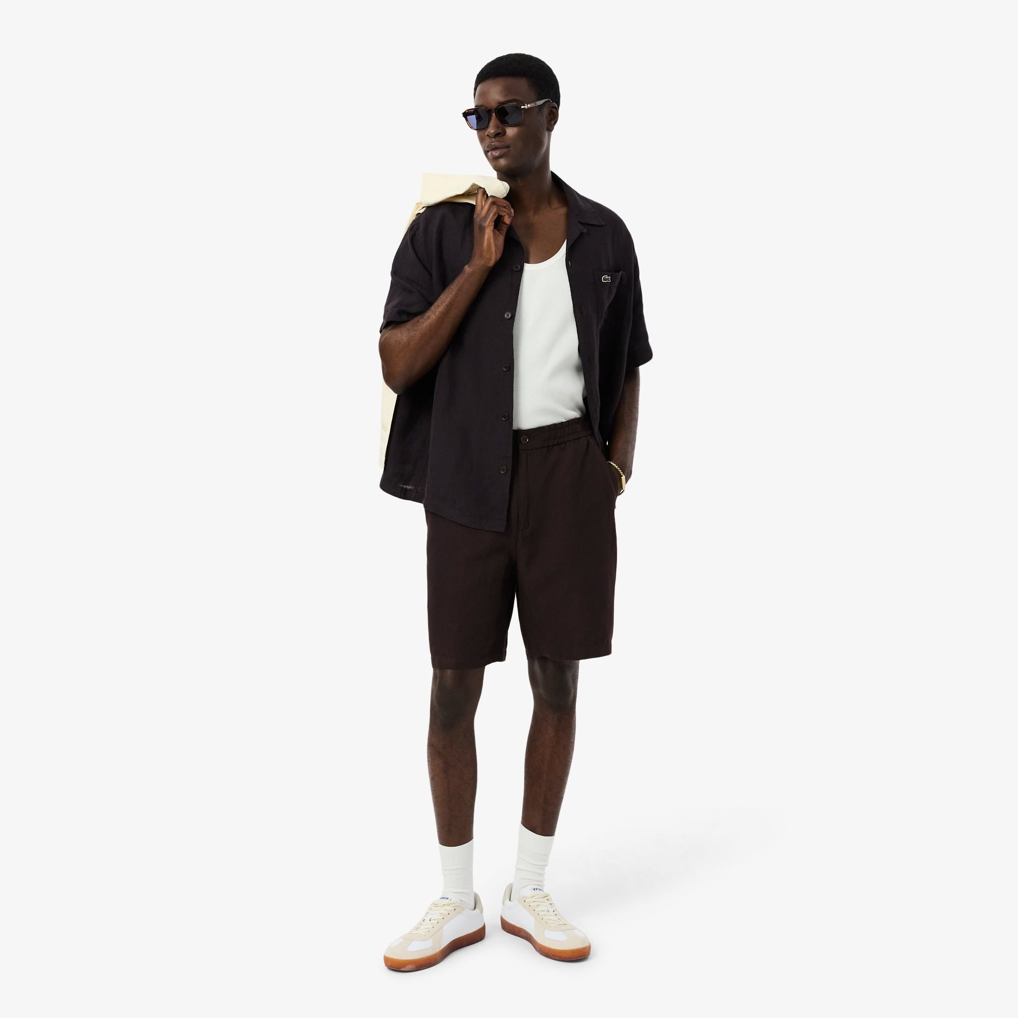 Quần Ngắn Lacoste Nam Ống Suông Chất Liệu Twill Pha Linen