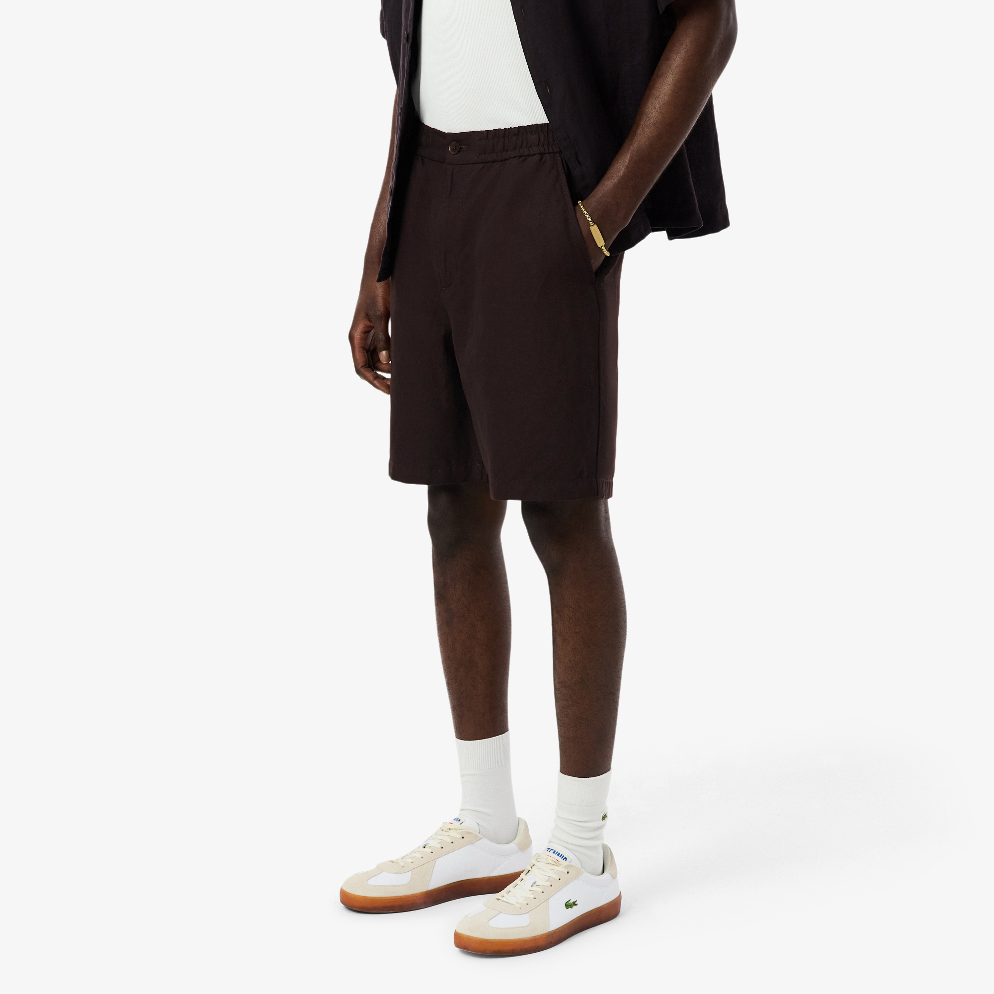 Quần Ngắn Lacoste Nam Ống Suông Chất Liệu Twill Pha Linen