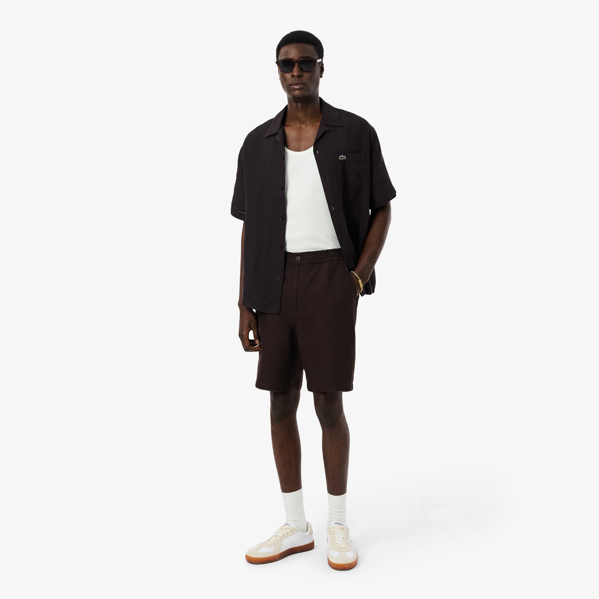 Quần Ngắn Lacoste Nam Ống Suông Chất Liệu Twill Pha Linen