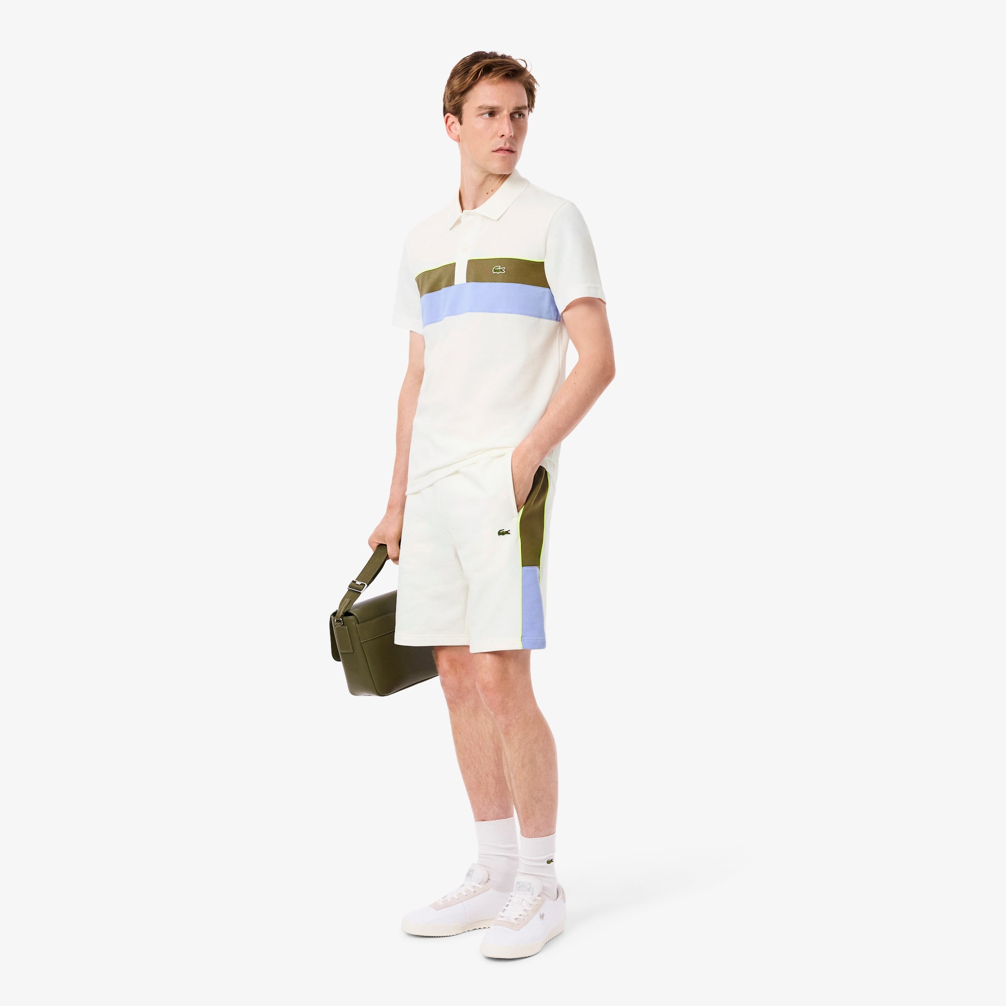 Quần Ngắn Nỉ Lacoste Nam Họa Tiết Colour-Block