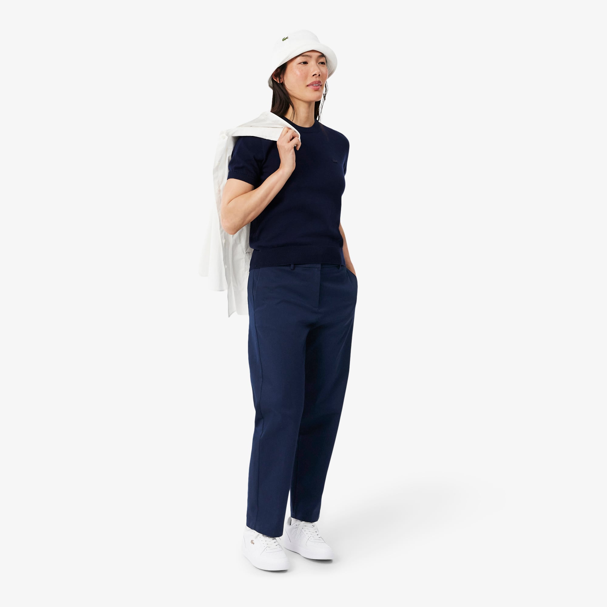 Quần Chino Dài Lacoste Nữ Ống Đứng Chất Liệu Cotton Gabardine