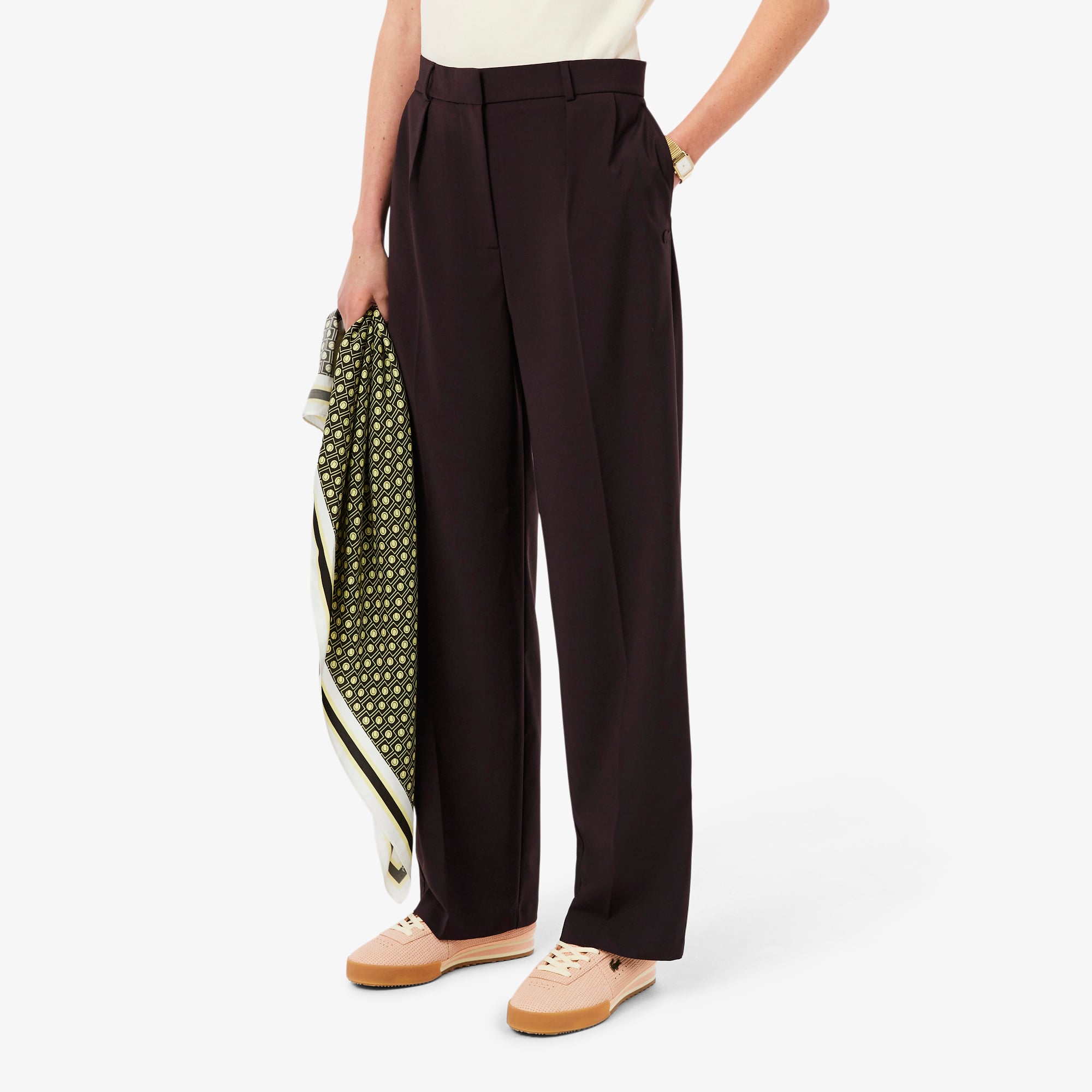 Quần Dài Lacoste Nữ Dáng Oversize Chất Liệu Pha Len