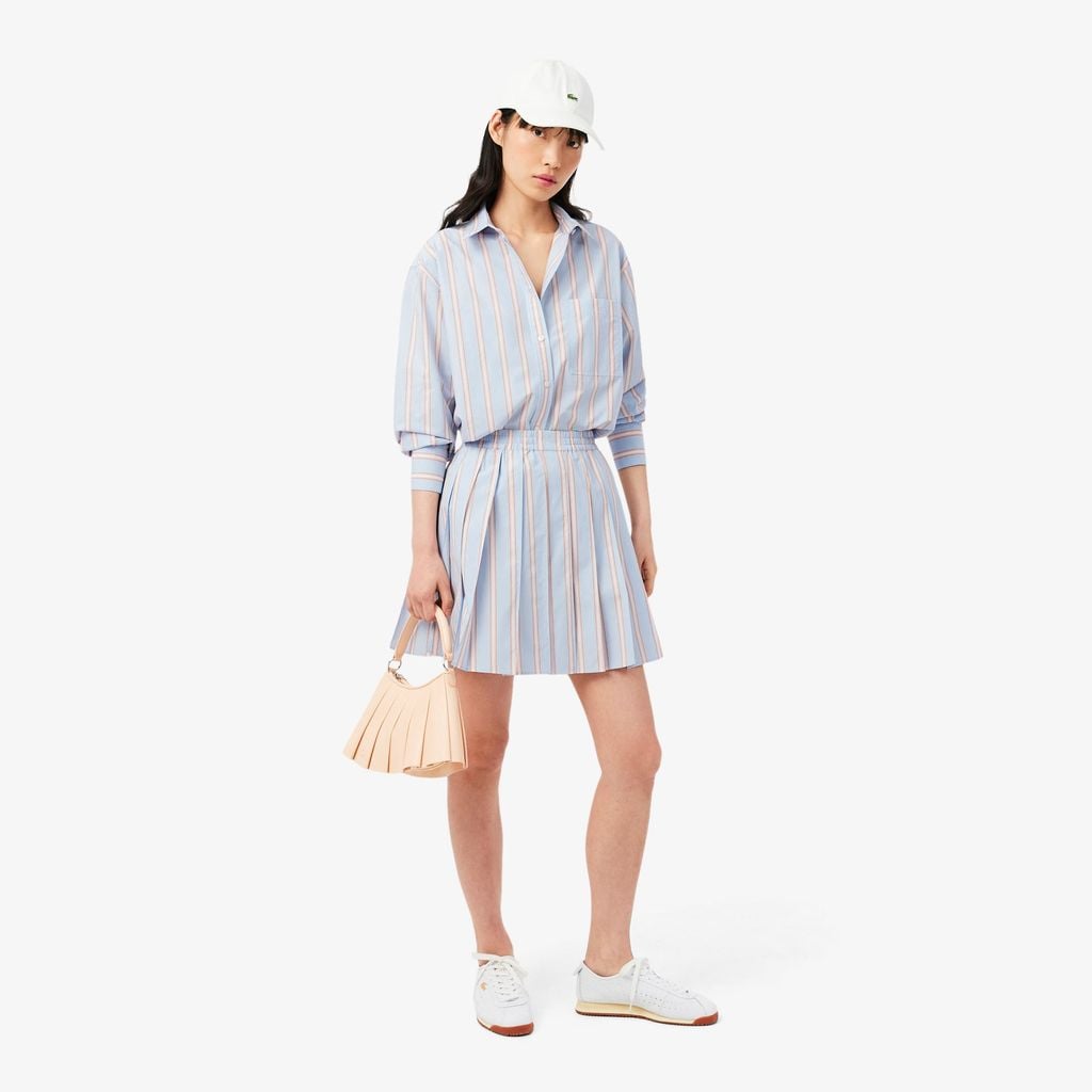 Váy Lacoste Nữ Chất Liệu Poplin Có Kẻ Sọc Xếp Ly