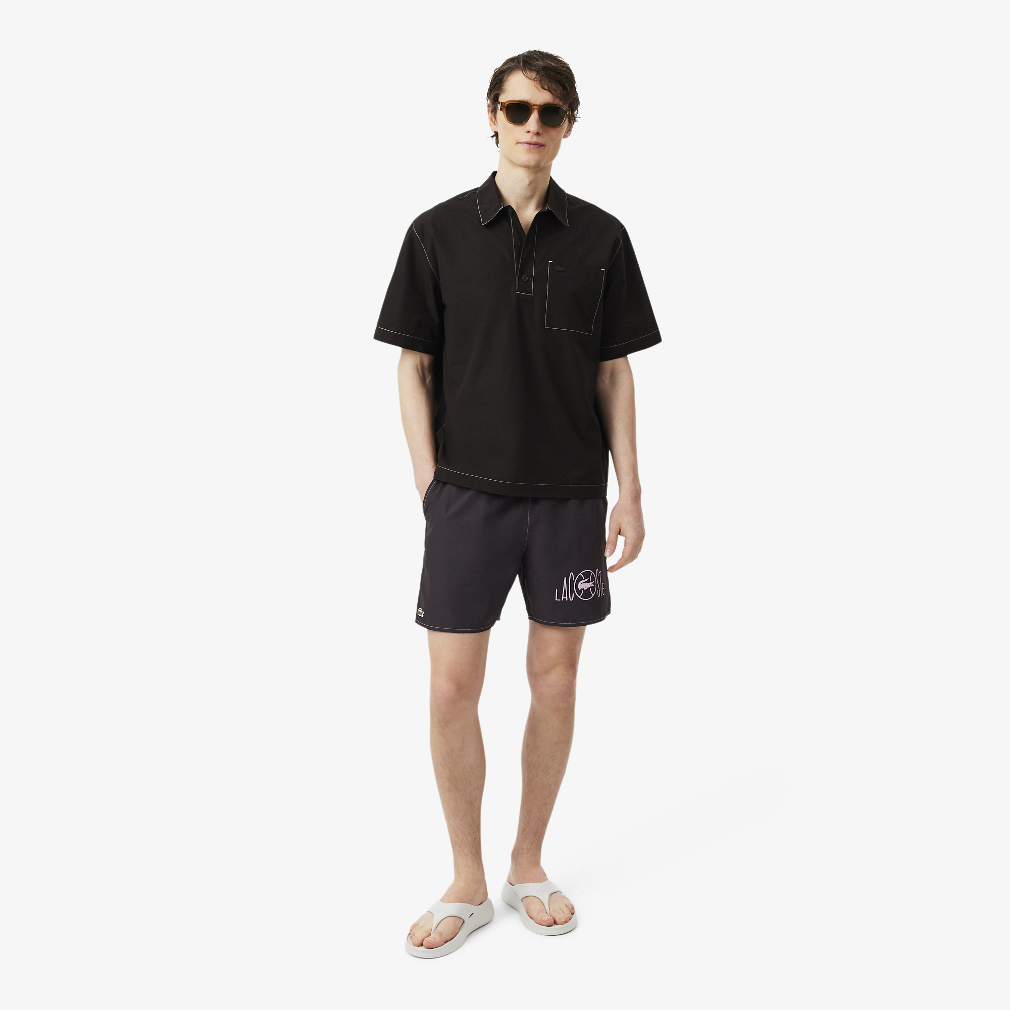 Quần Bơi Lacoste Nam In Họa Tiết Tennis Độ Dài Trung Bình