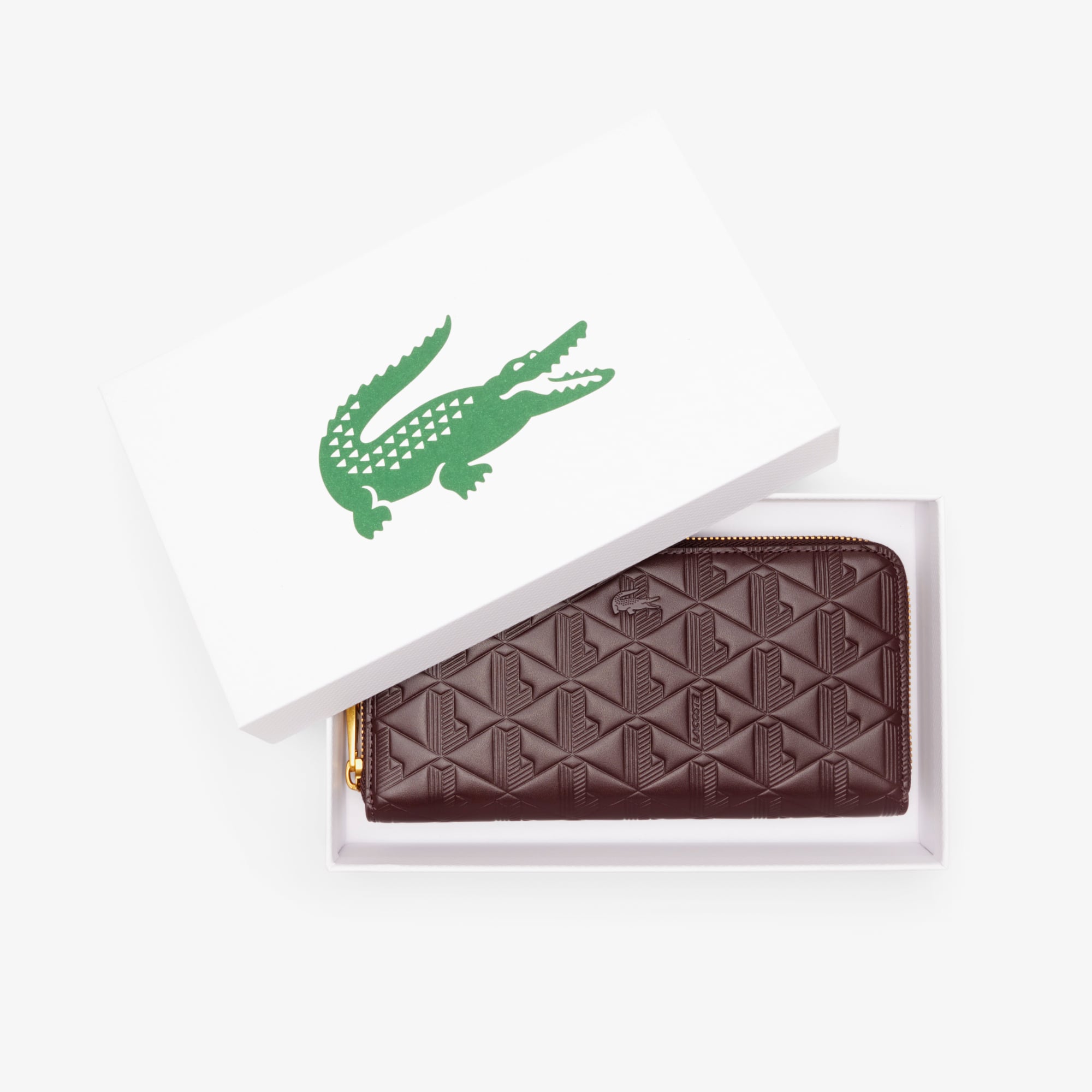 Ví Lacoste Nữ Maheki Có Khóa Kéo Dập Nổi Chất Liệu Da