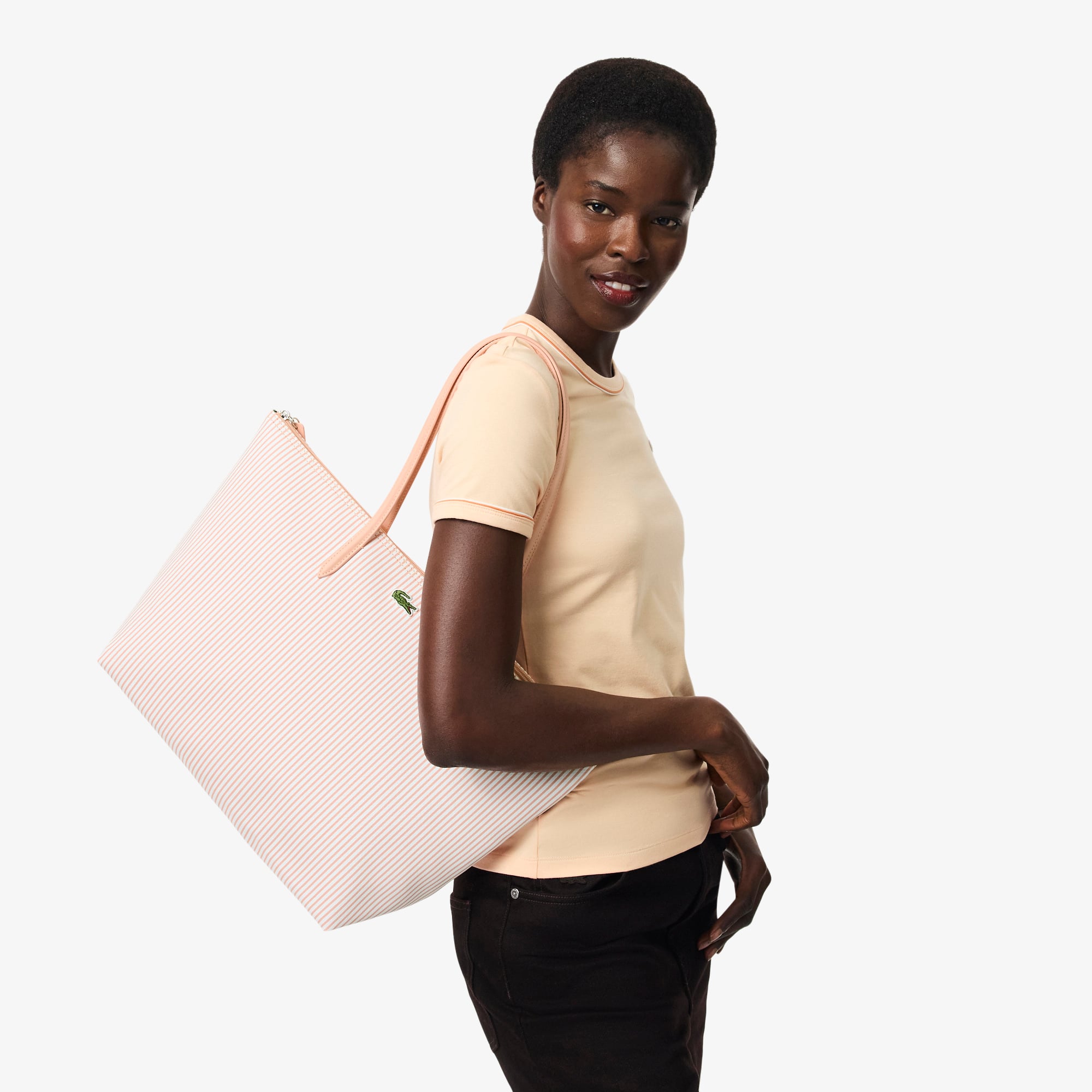 Túi Tote Lacoste Nữ L.12.12 Concept Kẻ Sọc Size Lớn