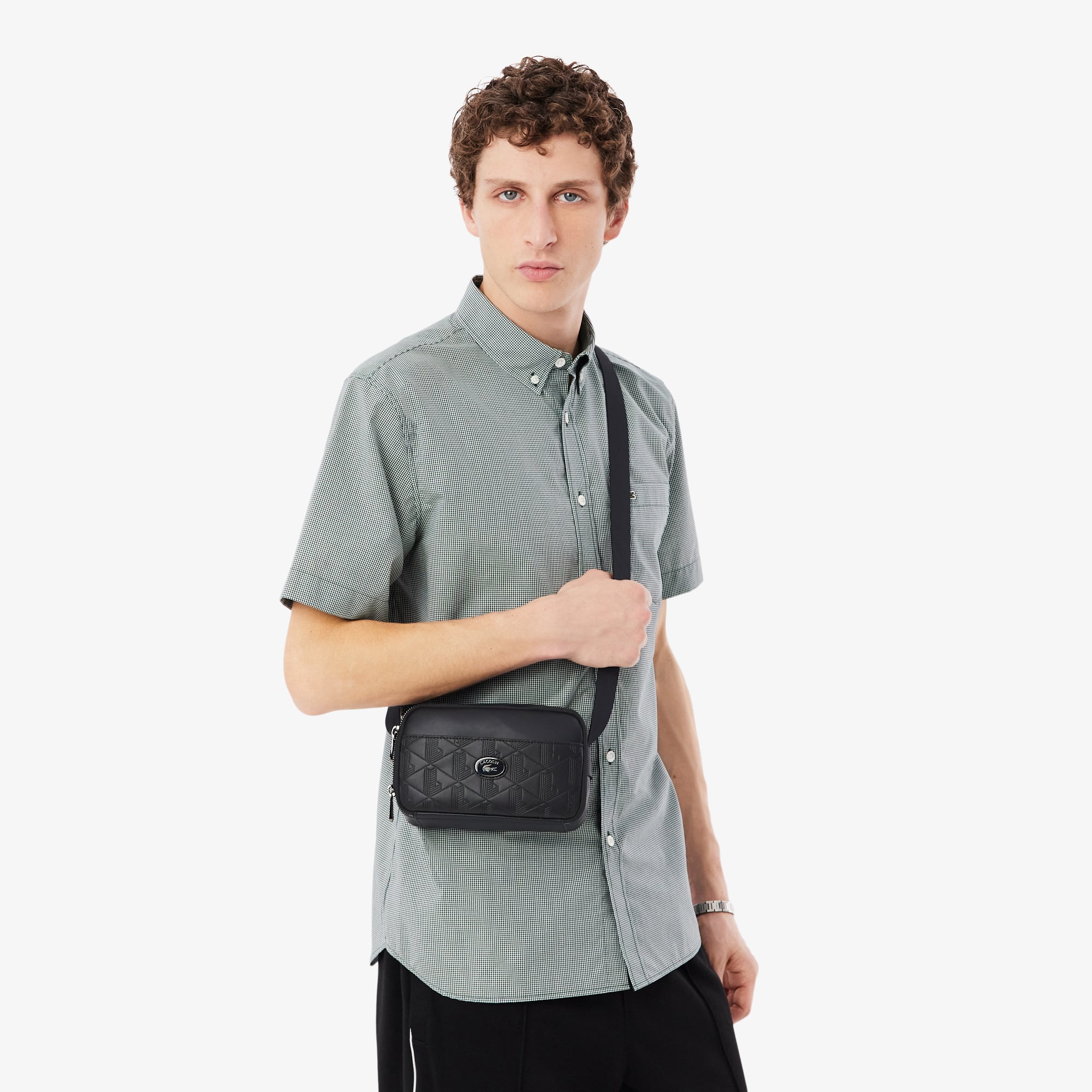 Túi Đeo Chéo Lacoste Nam Dáng Đứng Chất Liệu Da Họa Tiết Monogram