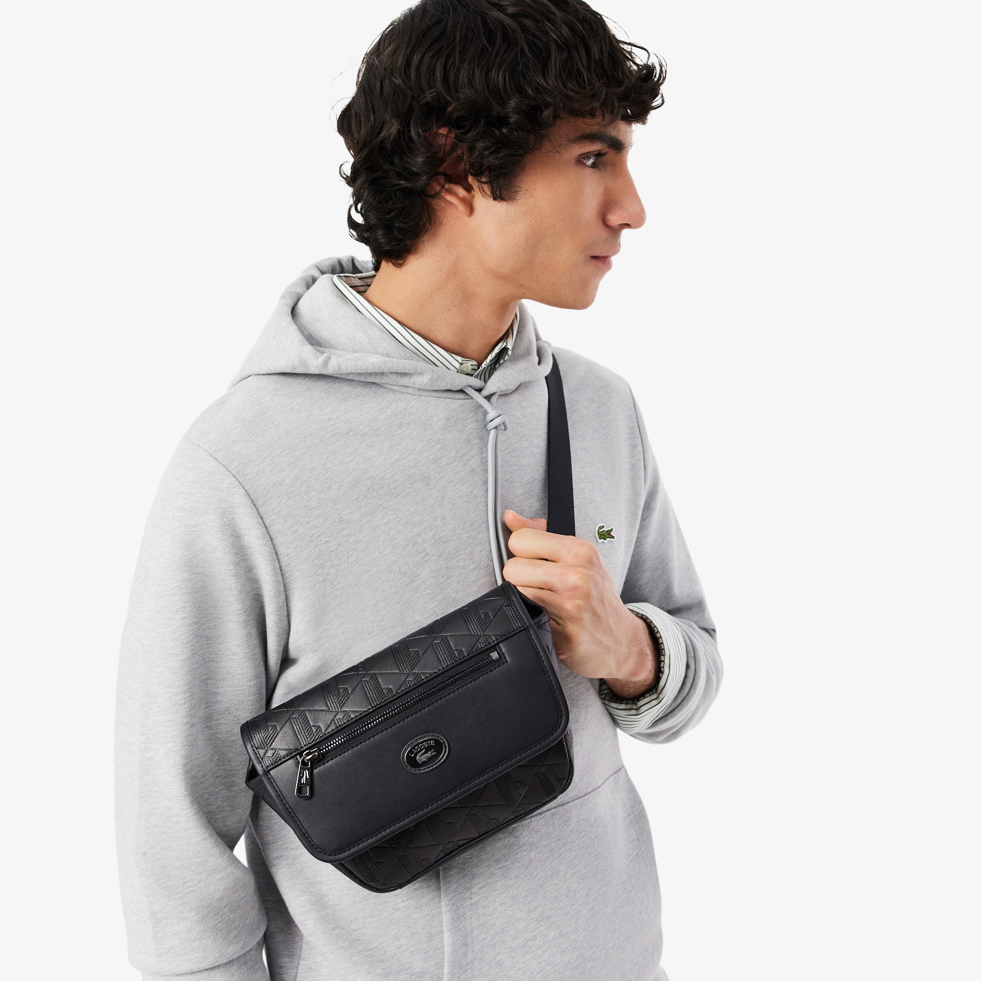 Túi Đeo Chéo Lacoste Nam Chất Liệu Da Họa Tiết Monogram Size Mini