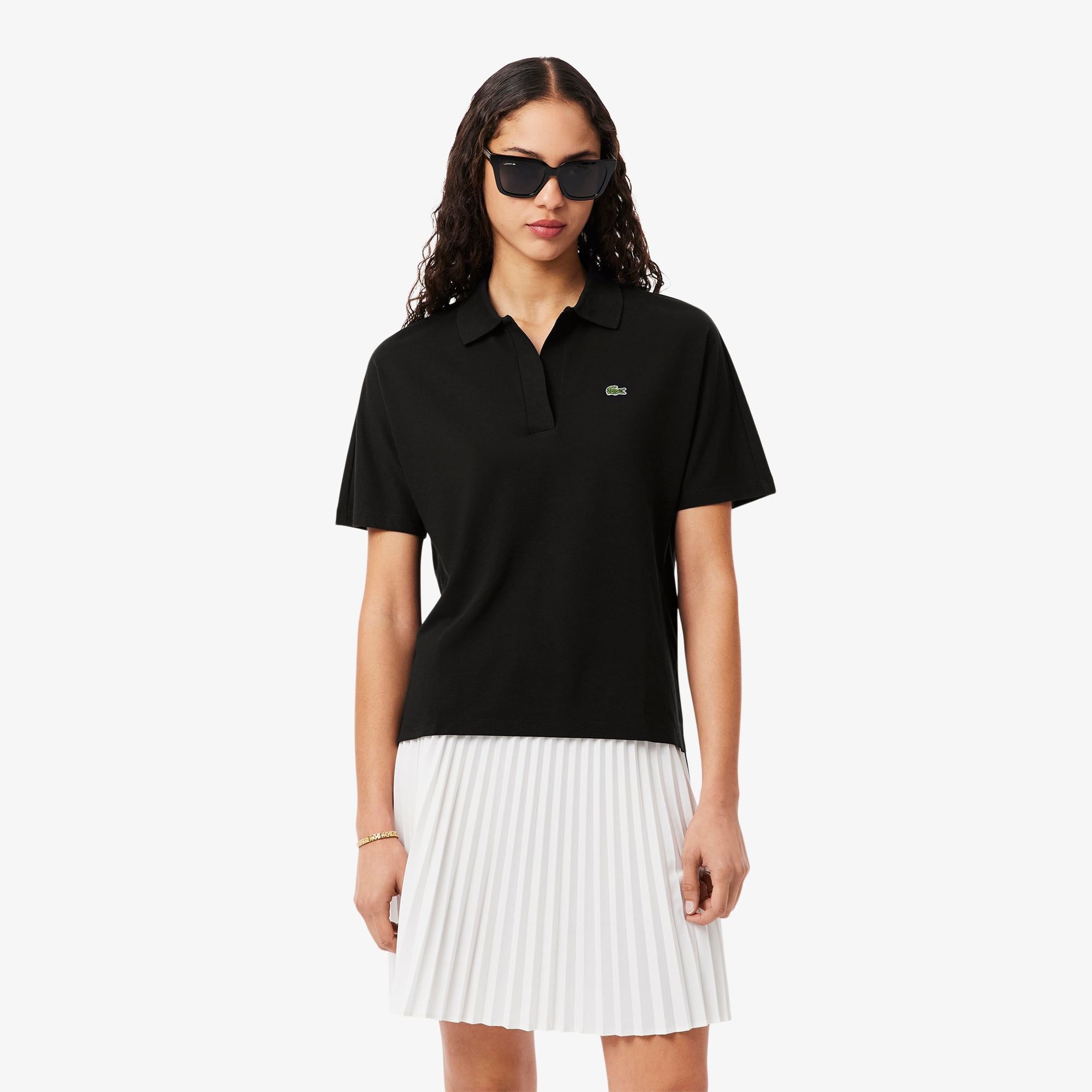 Áo Polo Lacoste Nữ Dáng Rộng Chất Liệu Piqué Mềm Mại