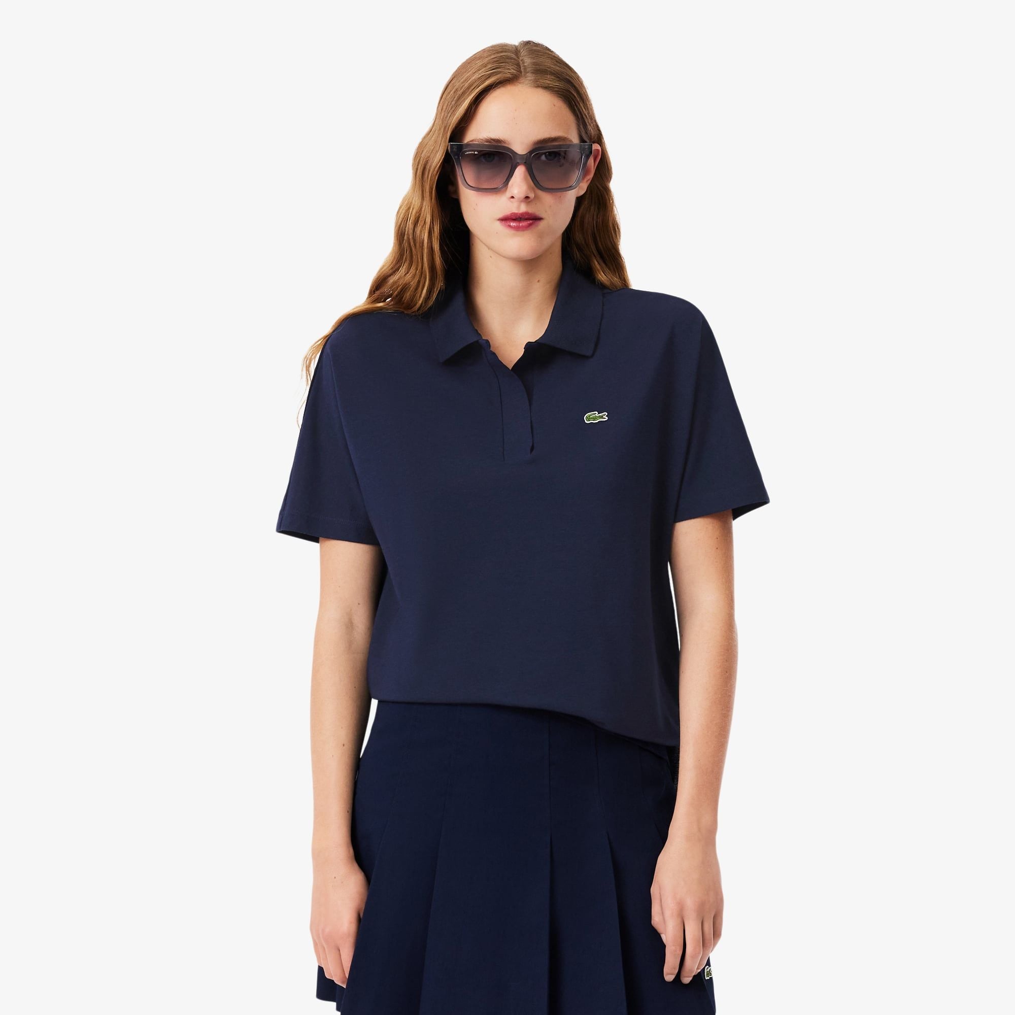 Áo Polo Lacoste Nữ Dáng Rộng Chất Liệu Piqué Mềm Mại