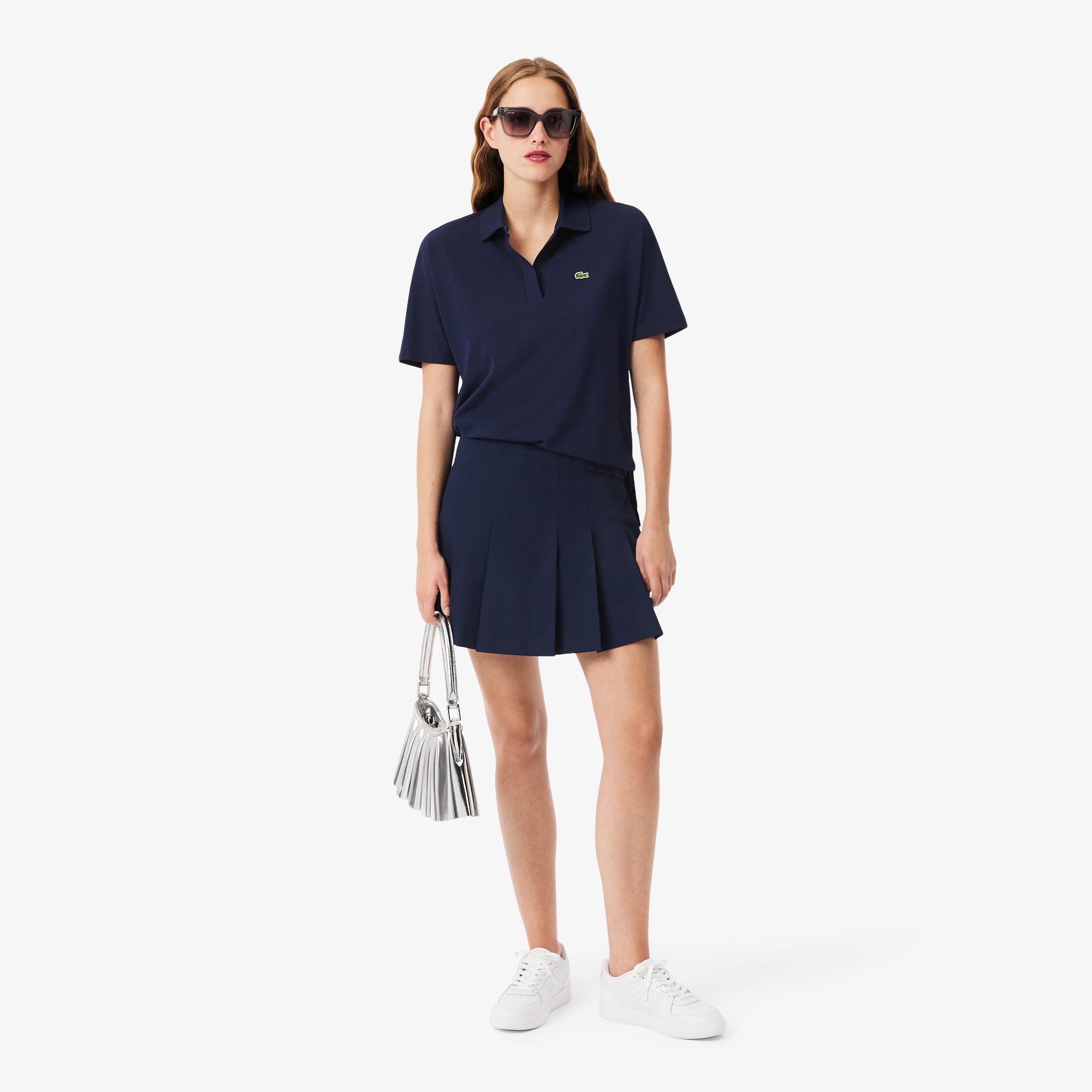 Áo Polo Lacoste Nữ Dáng Rộng Chất Liệu Piqué Mềm Mại