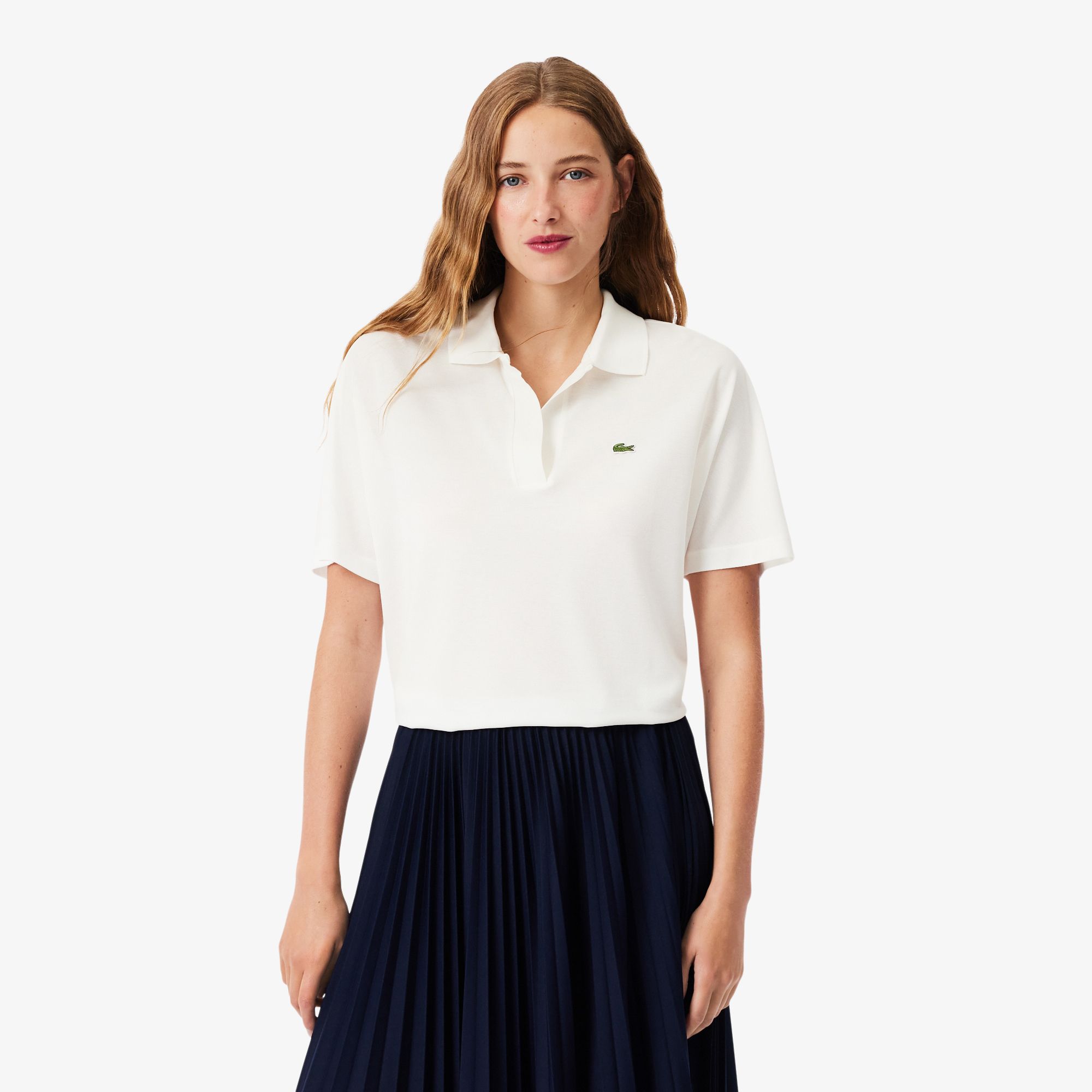 Áo Polo Lacoste Nữ Dáng Rộng Chất Liệu Piqué Mềm Mại