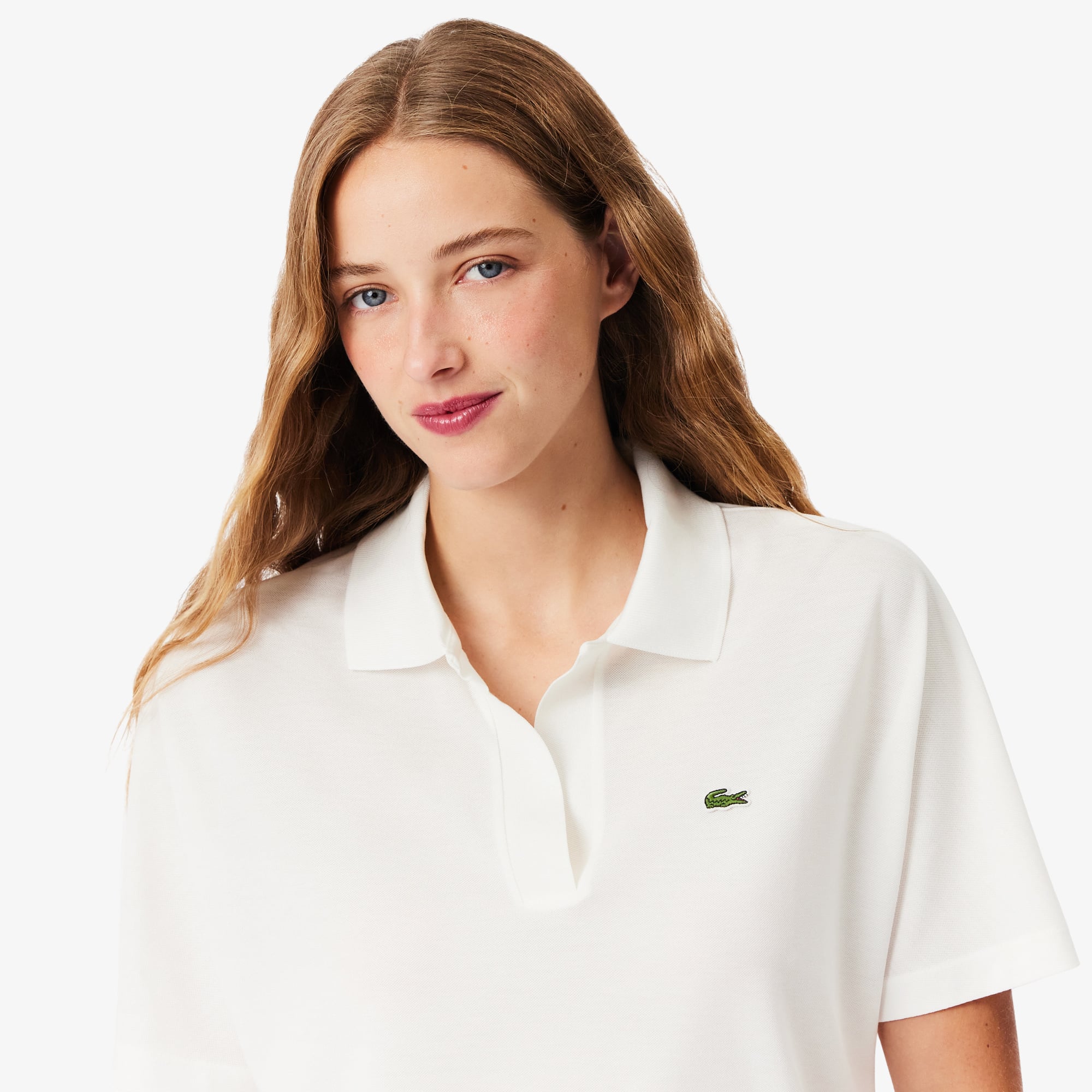 Áo Polo Lacoste Nữ Dáng Rộng Chất Liệu Piqué Mềm Mại