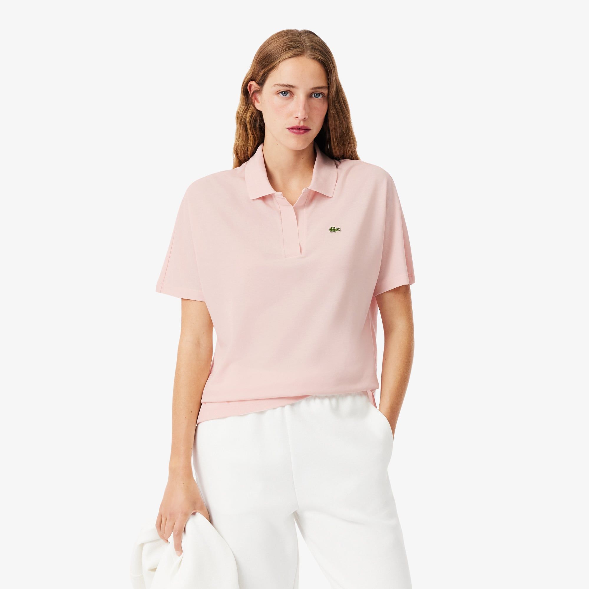 Áo Polo Lacoste Nữ Dáng Rộng Chất Liệu Piqué Mềm Mại