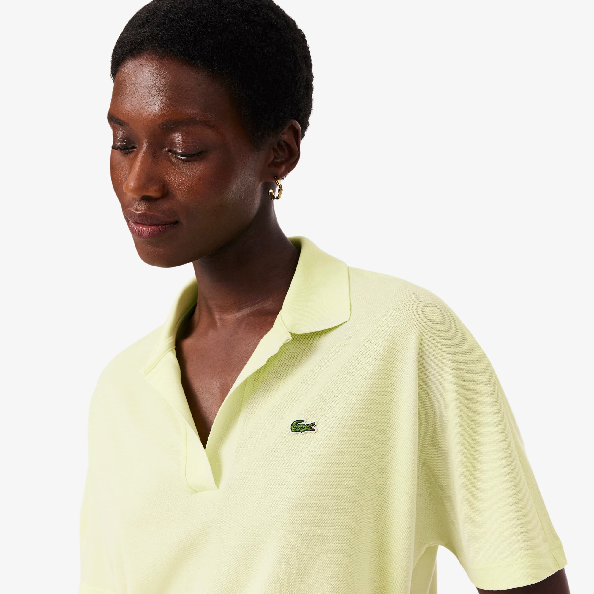 Áo Polo Lacoste Nữ Dáng Rộng Chất Liệu Piqué Mềm Mại