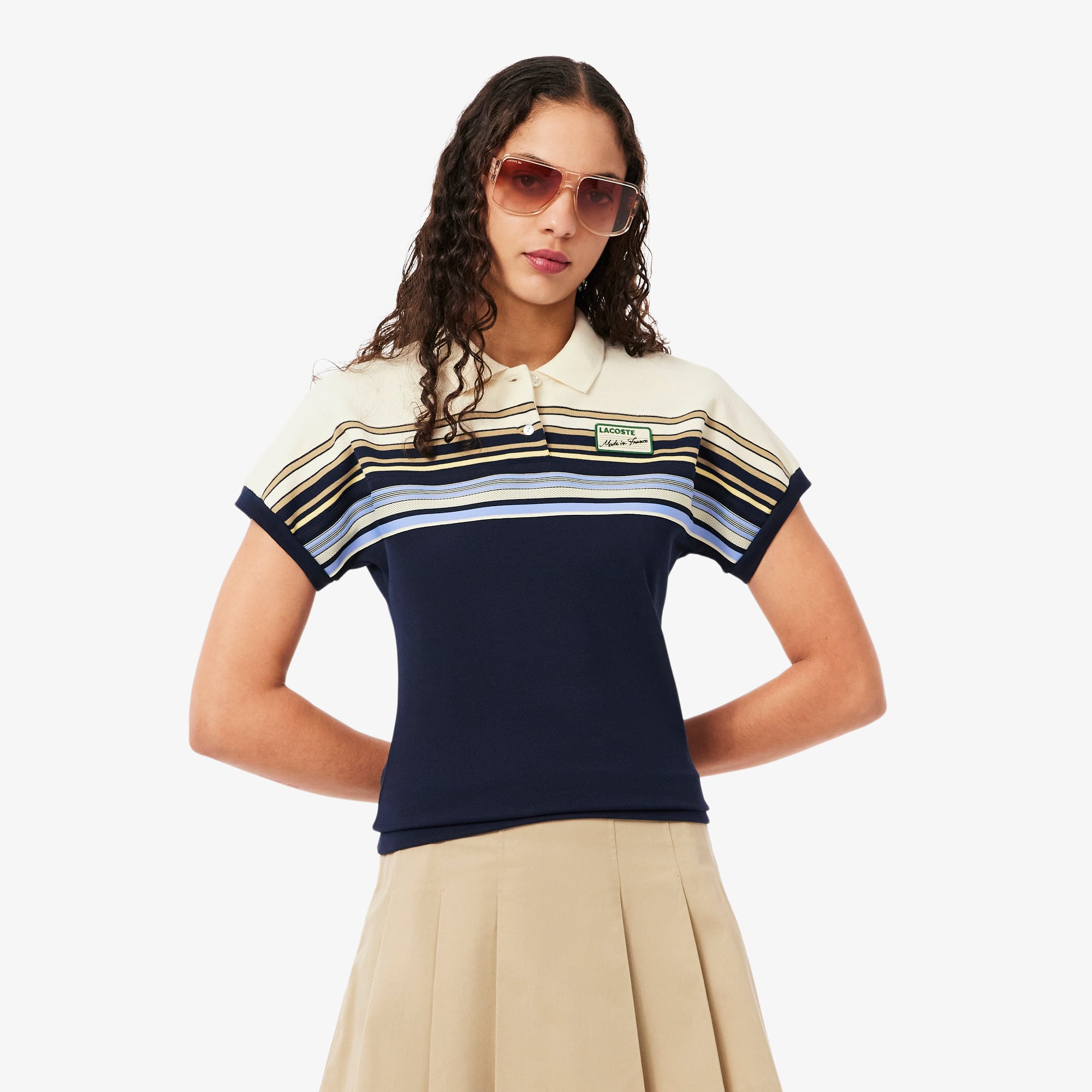Áo Polo Lacoste Nữ Ôm Dáng Sọc Sản Xuất Tại Pháp