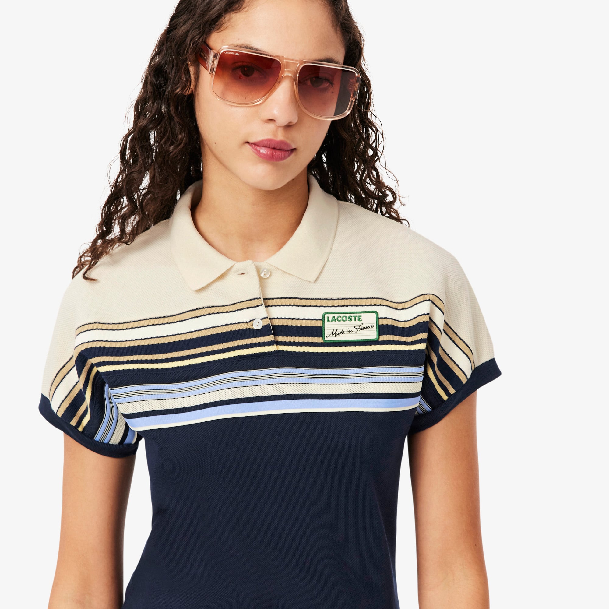 Áo Polo Lacoste Nữ Ôm Dáng Sọc Sản Xuất Tại Pháp