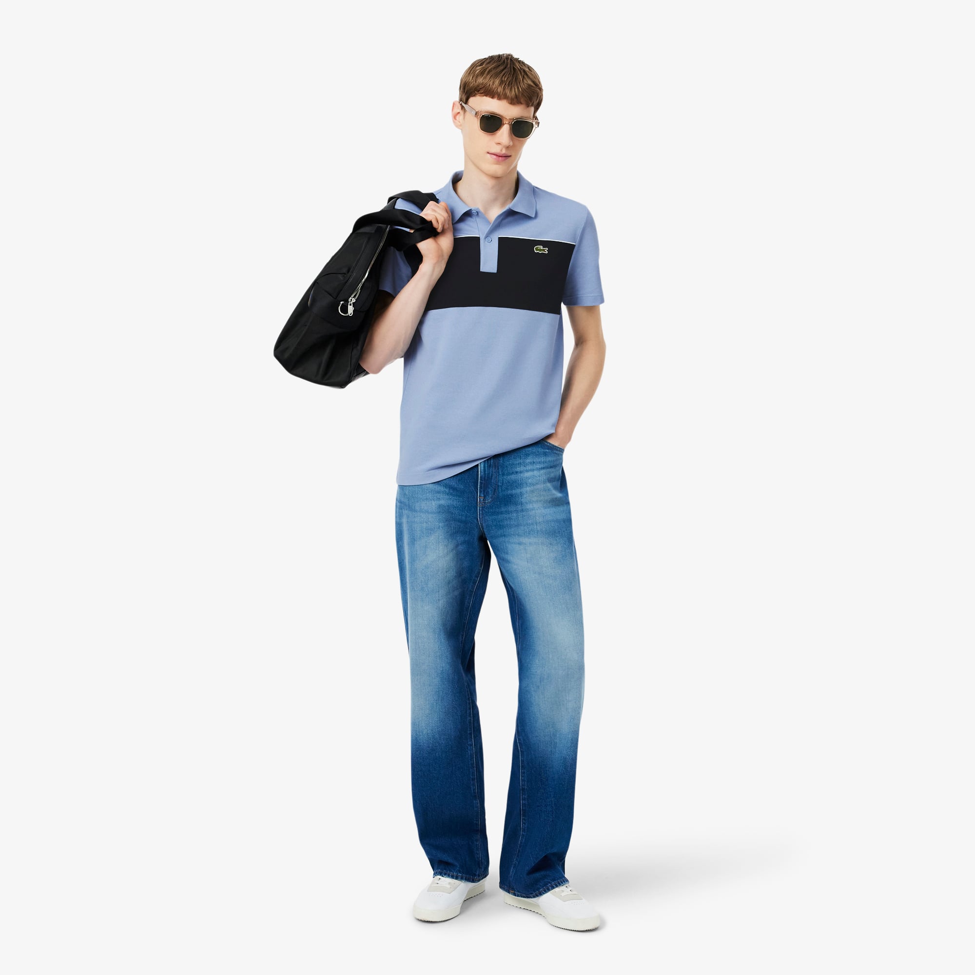 Áo Polo Lacoste Nam Dáng Suông Chất Liệu Piqué Họa Tiết Color-Block