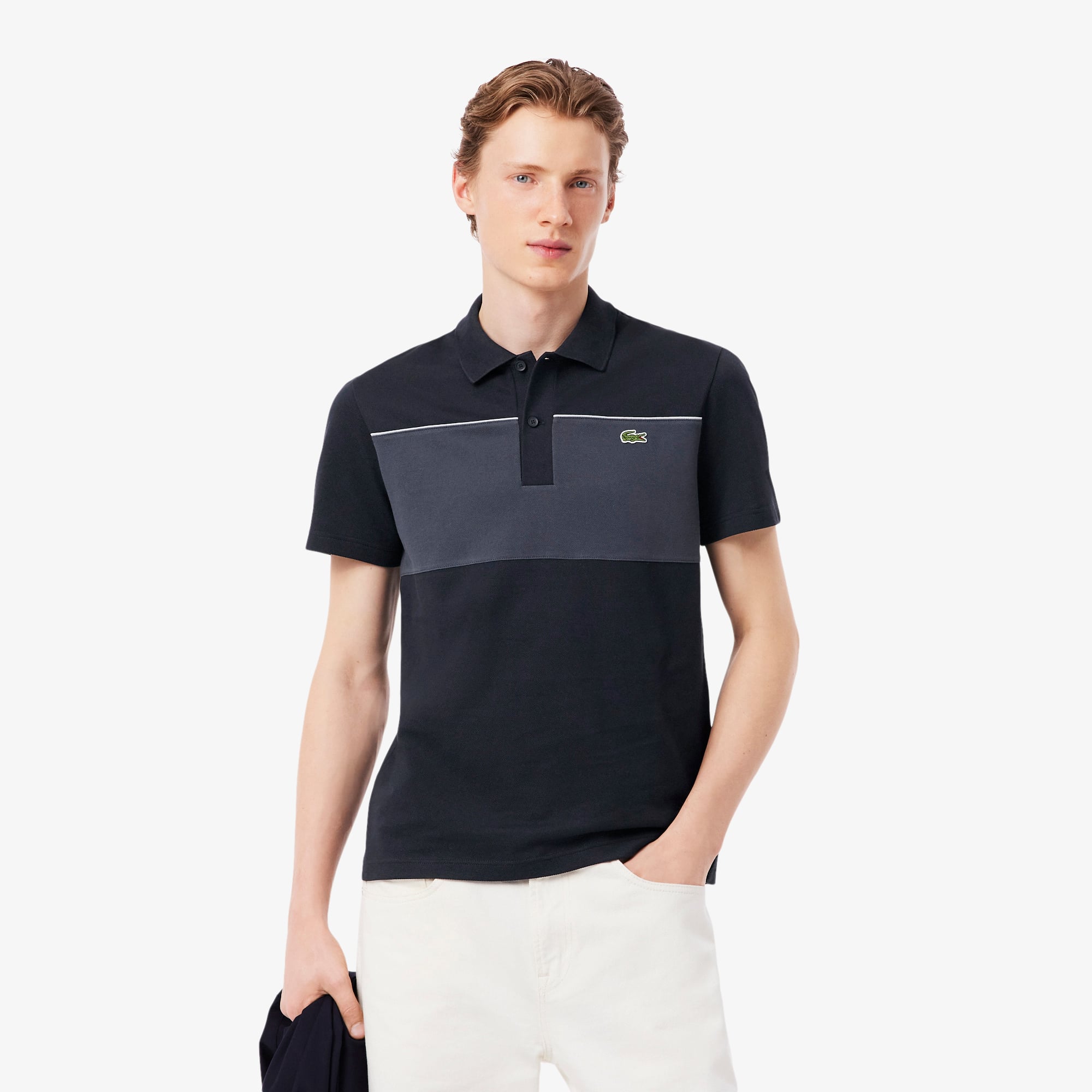 Áo Polo Lacoste Nam Dáng Suông Chất Liệu Piqué Họa Tiết Color-Block