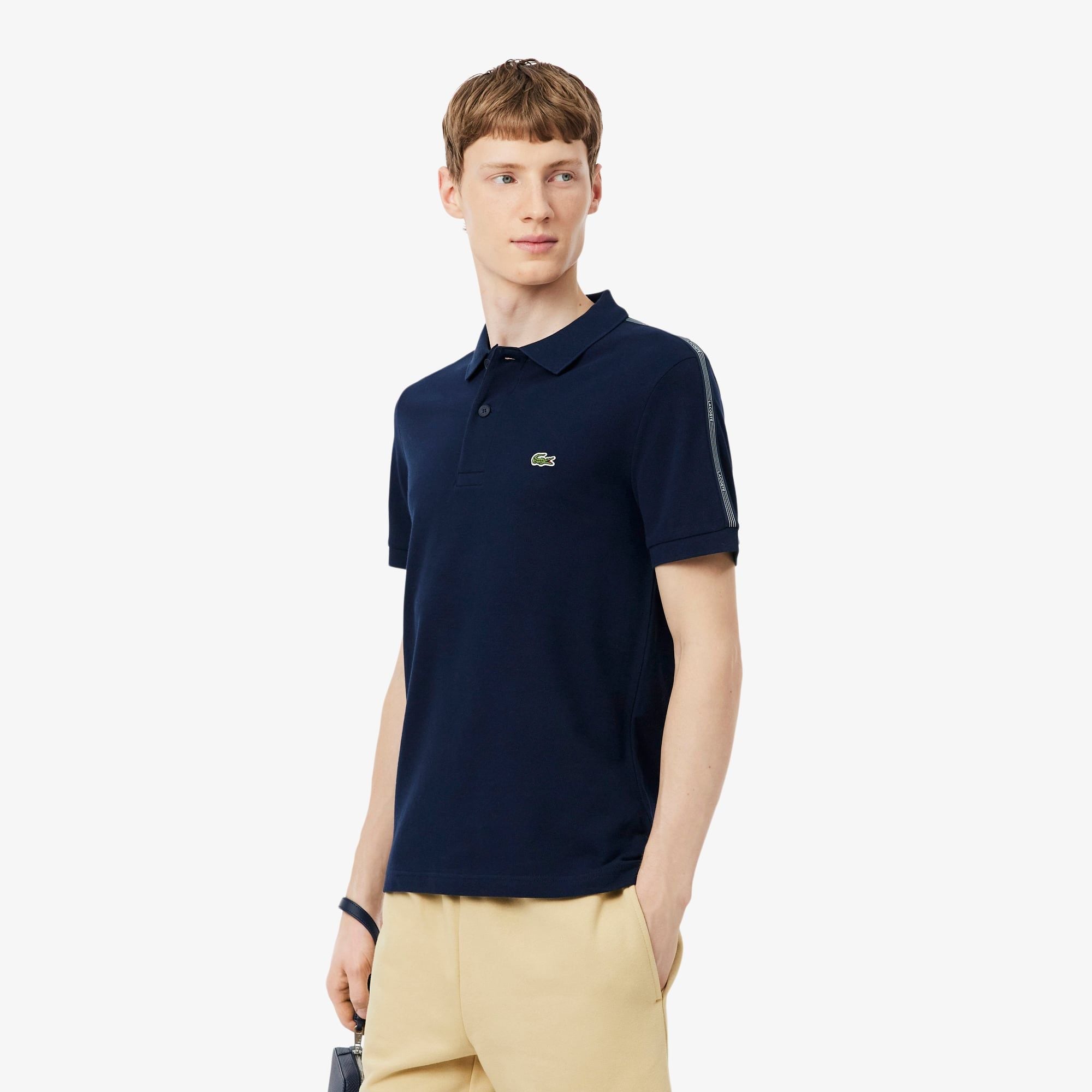 Áo Polo Lacoste Nam Dáng Suông Kẻ Sọc Có Logo