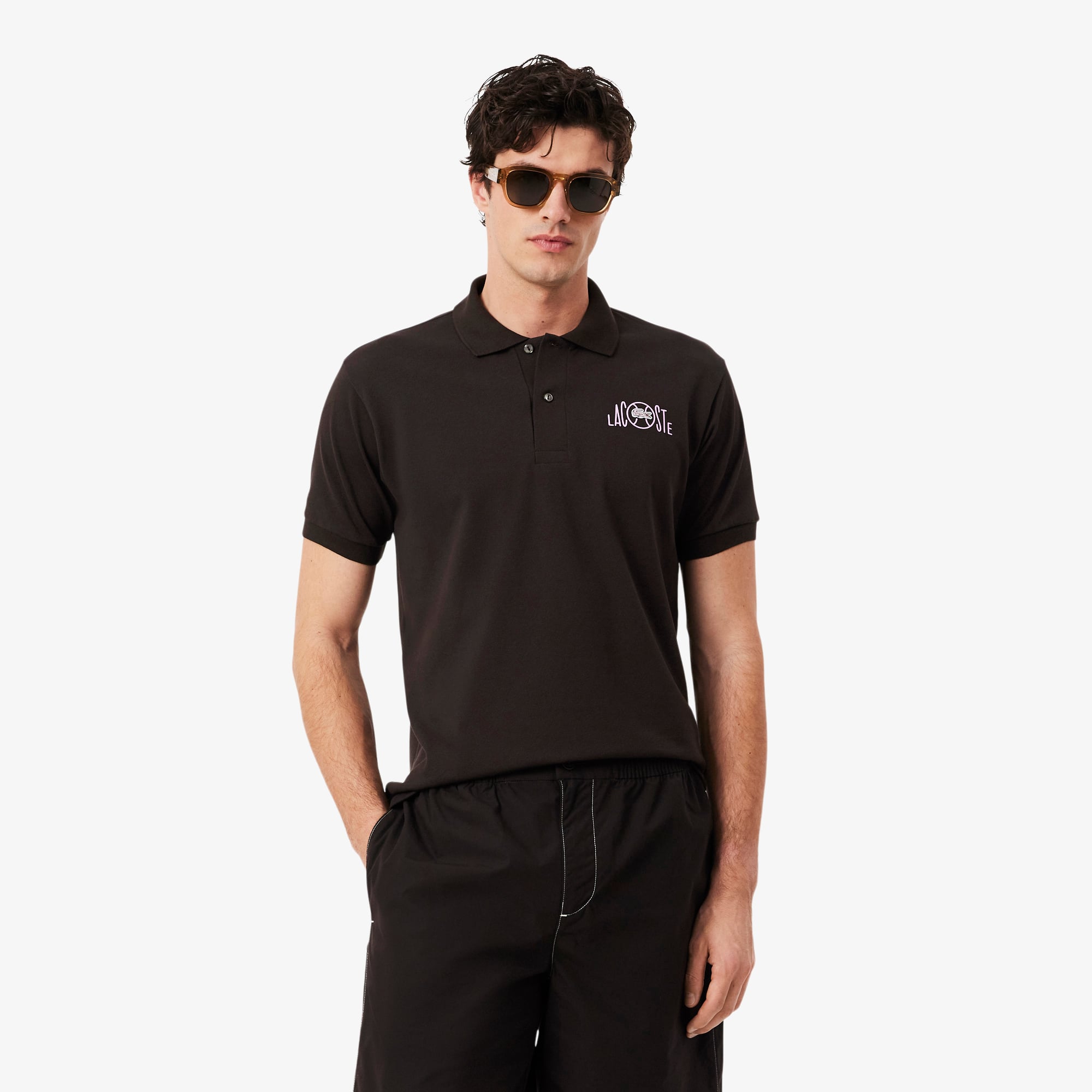 Áo Polo Lacoste Nam Dáng Cổ Điển Họa Tiết In Logo