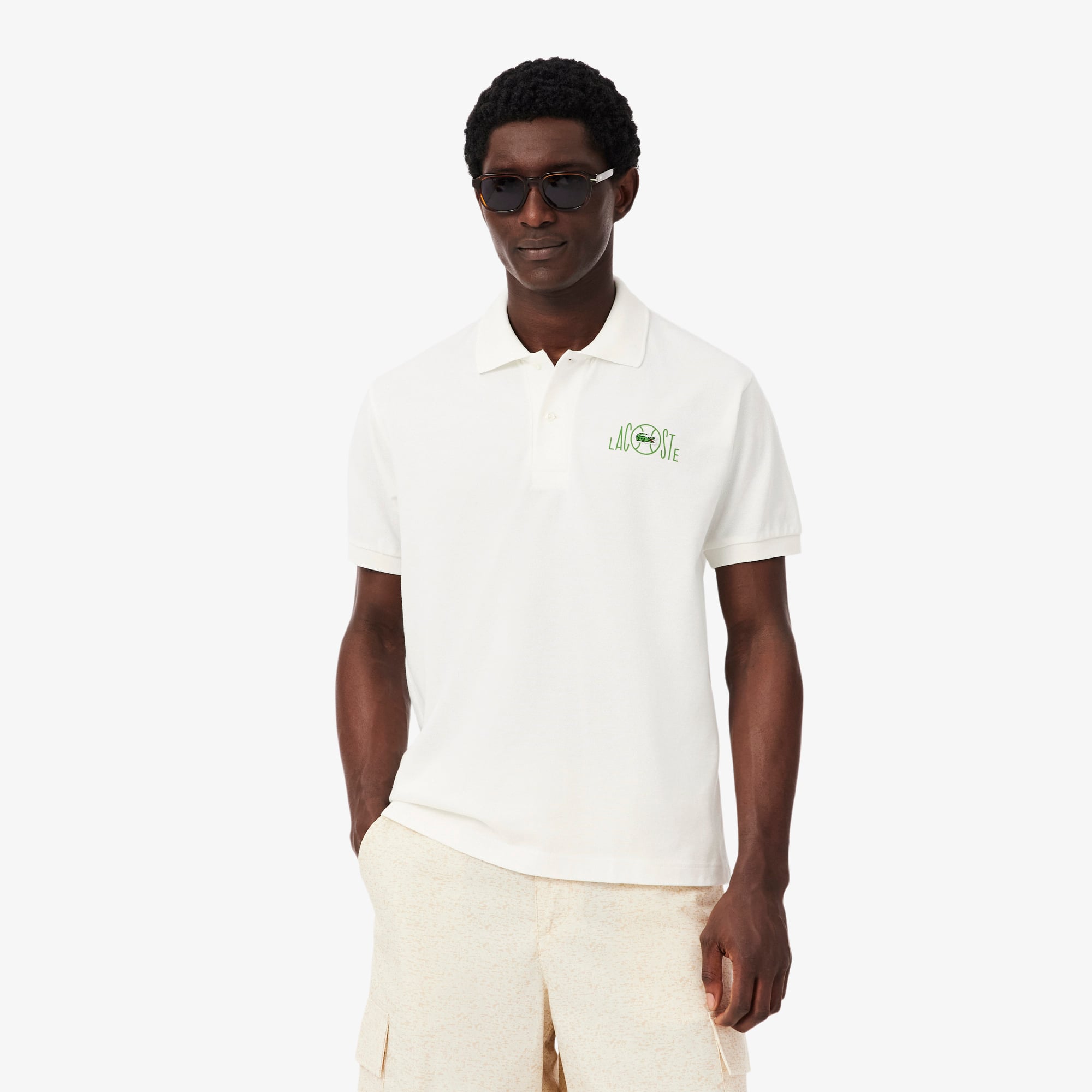Áo Polo Lacoste Nam Dáng Cổ Điển Họa Tiết In Logo