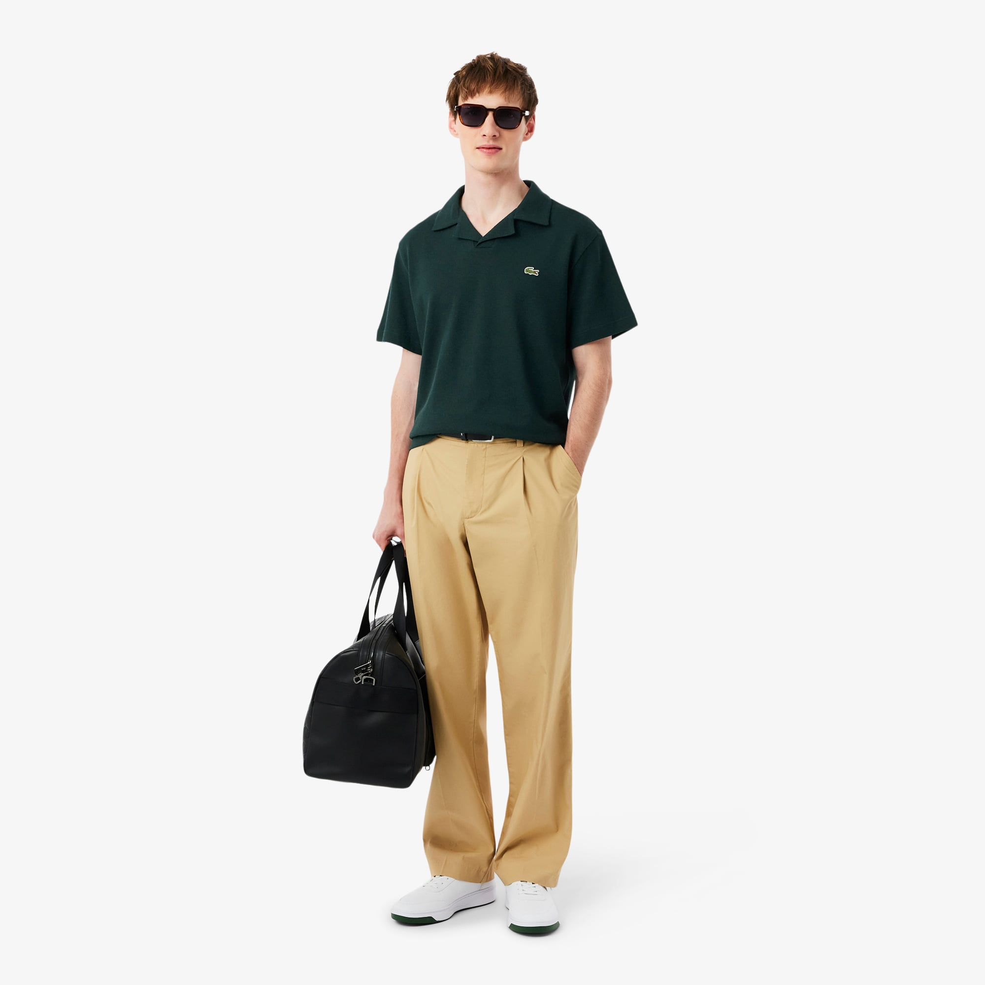 Áo Polo Lacoste Nam Dáng Cổ Điển Chất Liệu Cotton-Linen