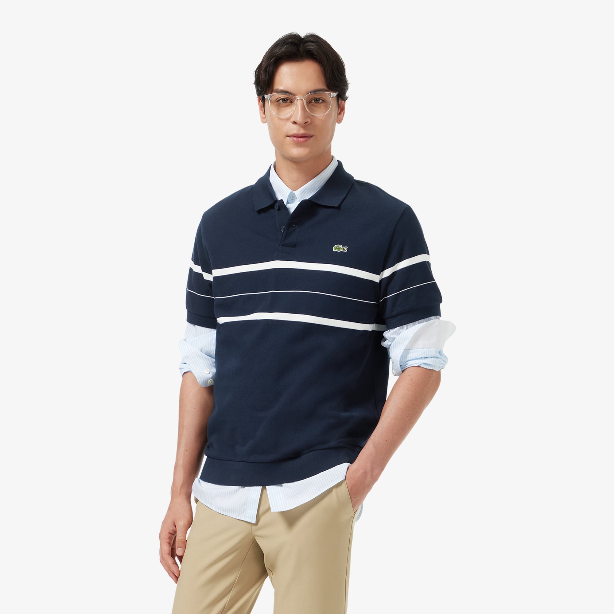 Áo Polo Lacoste Nam Dáng Cổ Điển Họa Tiết Sọc